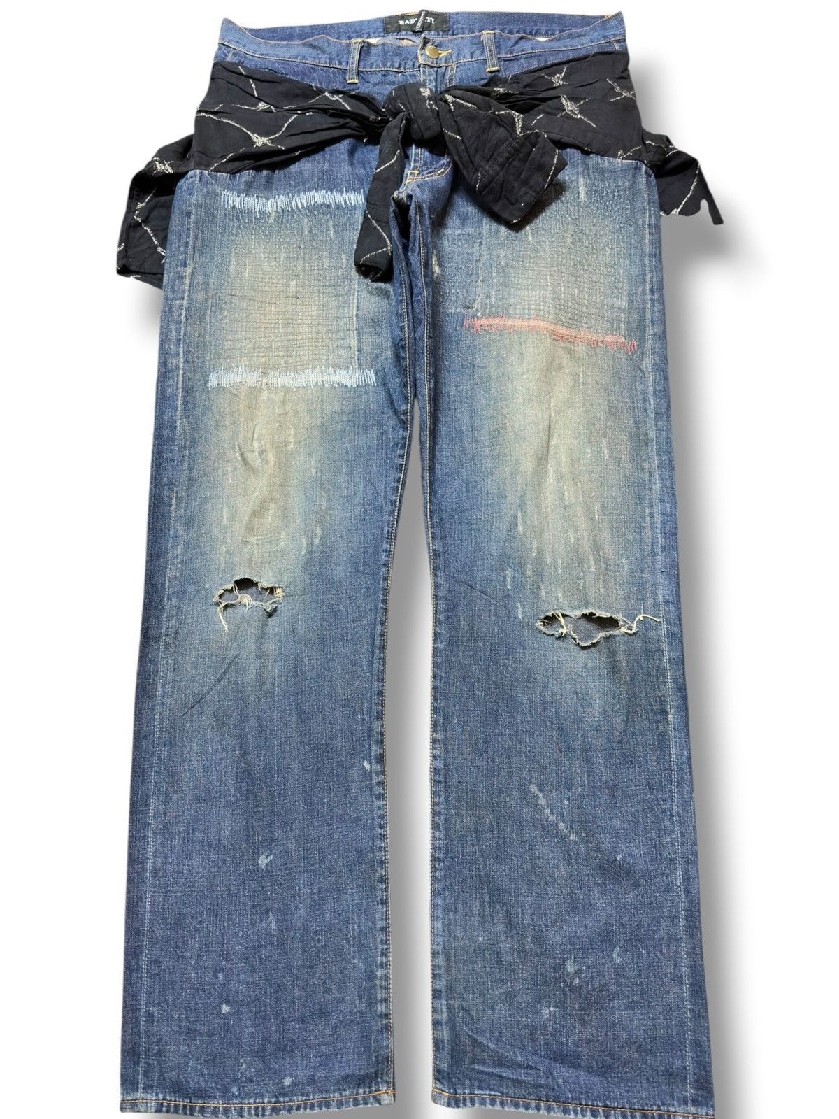 Madness Vintage Madmatty Mudwash Ripped Tied Waist Accents Denim Size US 36 / EU 52 - 1 Thumbnail