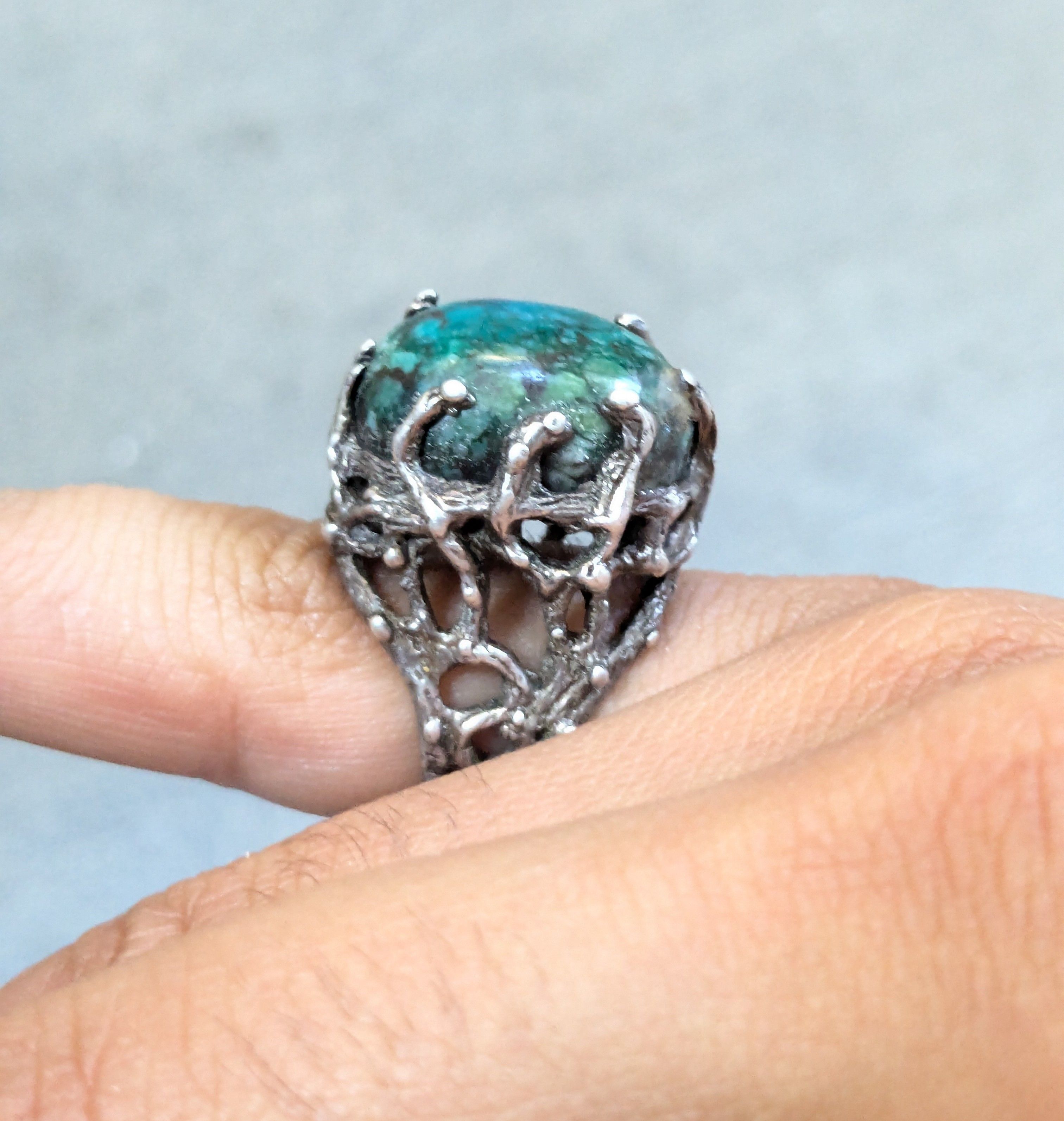 Other Vintage Sterling Silver Ring Chysocolla Brutalist Modern Size ONE SIZE - 14 Thumbnail
