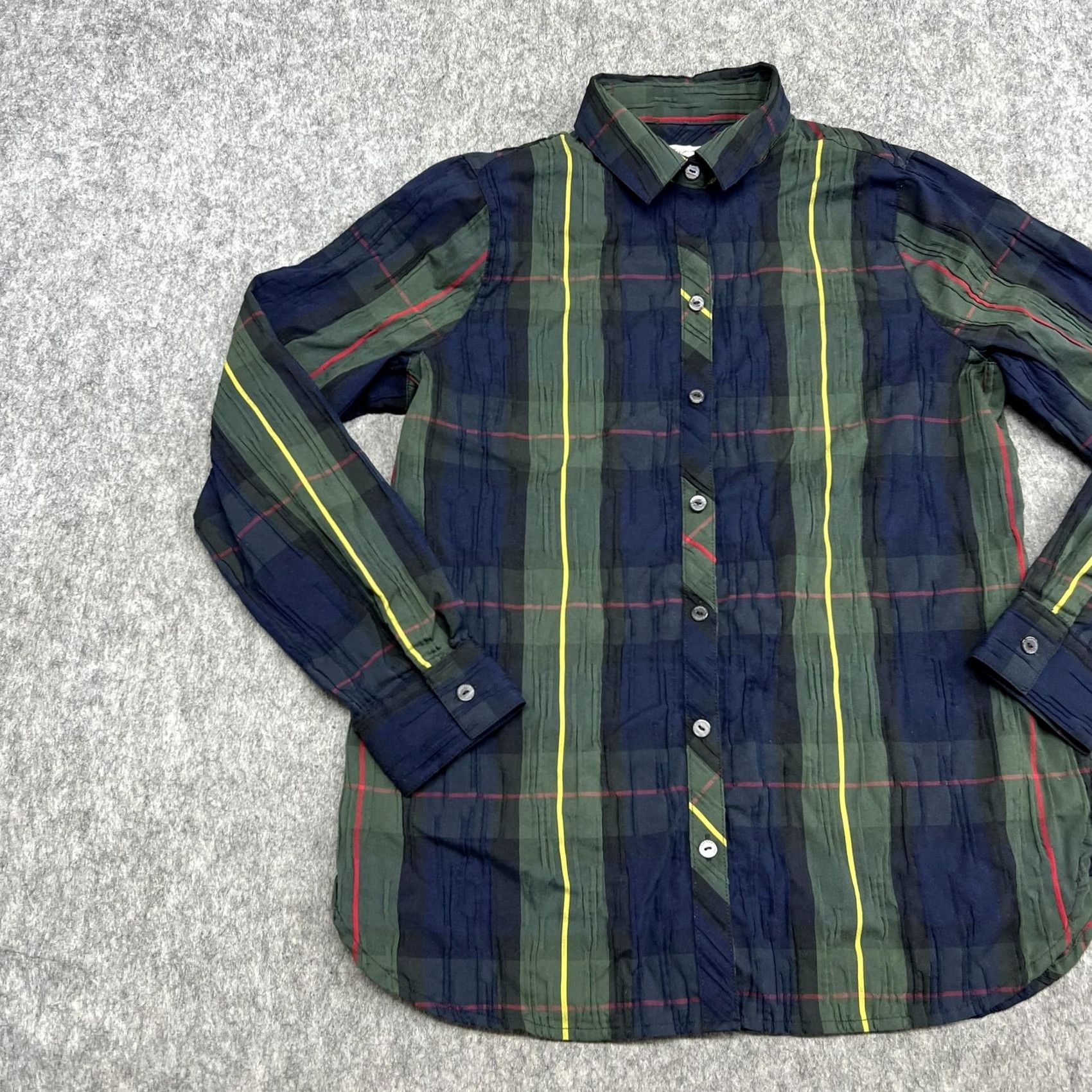 Vintage Foxcroft Shirt Womens 8P Blue Plaid Long Sleeve Button Front Stretch Petite Size M / US 6-8 / IT 42-44 - 4 Thumbnail