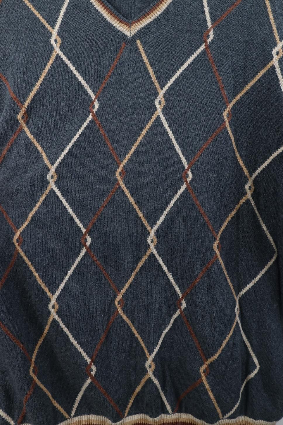 Vintage Vintage 90s Diamond Combed Cotton Knit Golf Sweater Gray Size US M / EU 48-50 / 2 - 5 Thumbnail