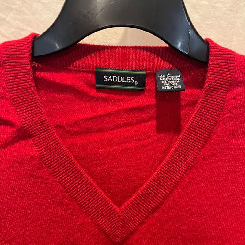 Other × Vintage NWT Saddles Sweater Jumper Cashmere Mens V Neck Red Sz L Size US L / EU 52-54 / 3 - 3 Thumbnail
