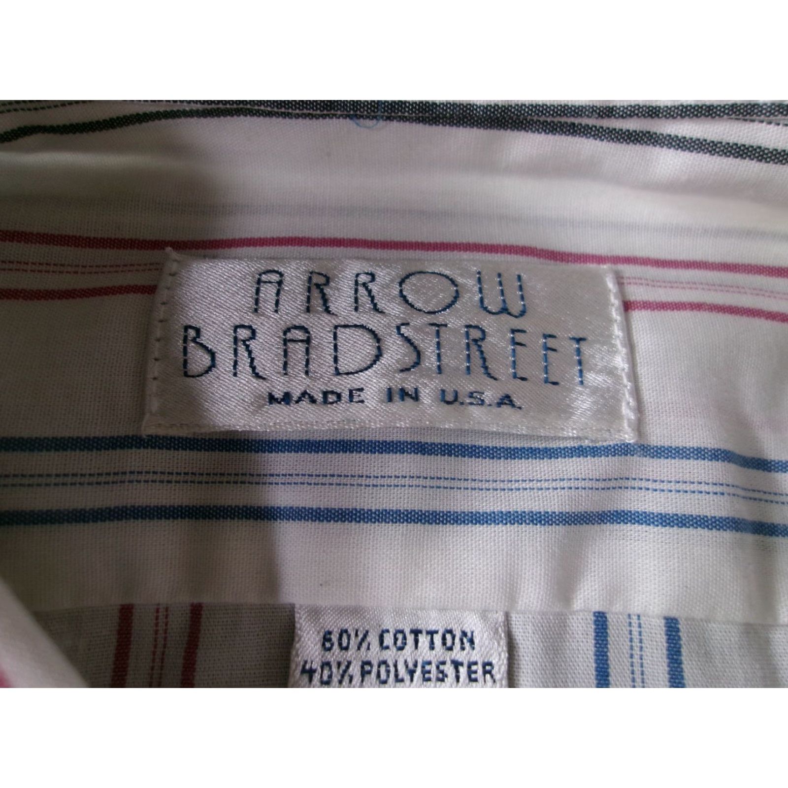 Arrow VINTAGE Arrow Bradstreet Dress Shirt Men 16 Regular White Striped 80s 90s USA Classic Size 42R - 7 Thumbnail