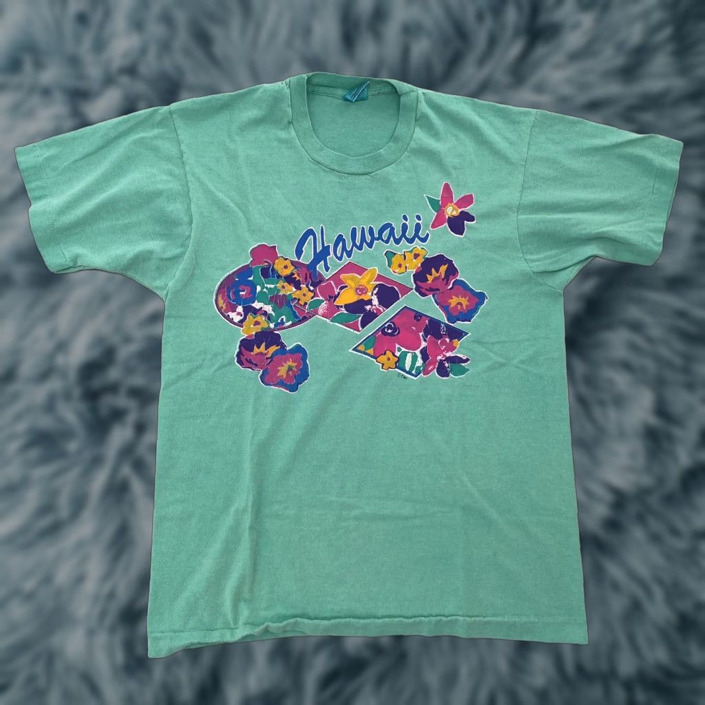Fruit Of The Loom VINTAGE Fruit of the Loom Hawaii Shirt Adult Large Green Aloha Floral Beach Tee Short Sleeve Crew Neck Men’s T-Shirt Vintage Graphic Print Size US L / EU 52-54 / 3 - 1 Thumbnail