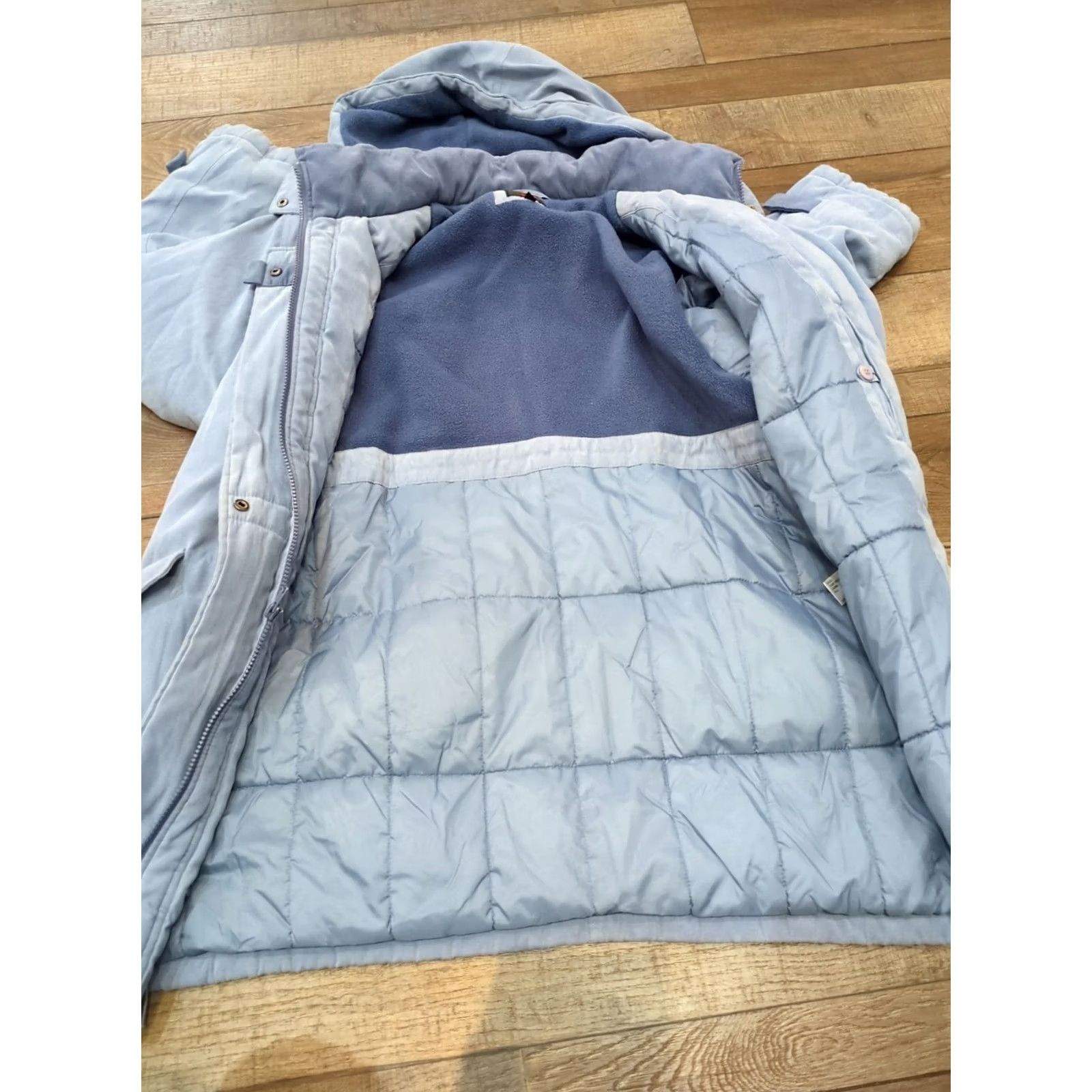 Vintage Gallery Jacket Women's Long Blue Pockets Zip Snap Removable Hood Rain Coat X-Large? (Note: Original lists Large; adjust to valid) Size M / US 6-8 / IT 42-44 - 3 Thumbnail