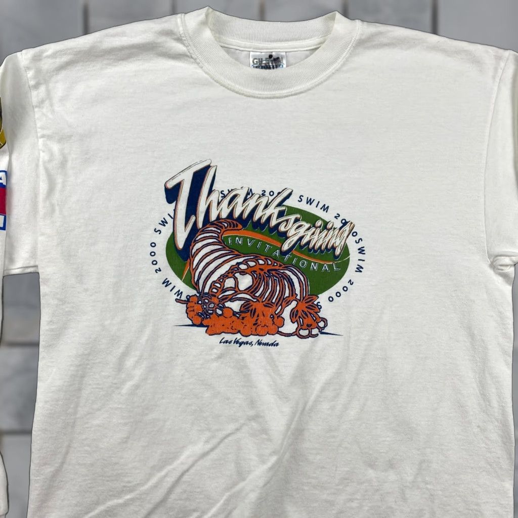 Gildan VTG Y2K Las Vegas Thanksgiving Swim Invitational Shirt Mens Large Double-Sided Gildan Ultra Cotton Multicolor Long Sleeve Crew Neck T-Shirt Size US L / EU 52-54 / 3 - 1 Thumbnail