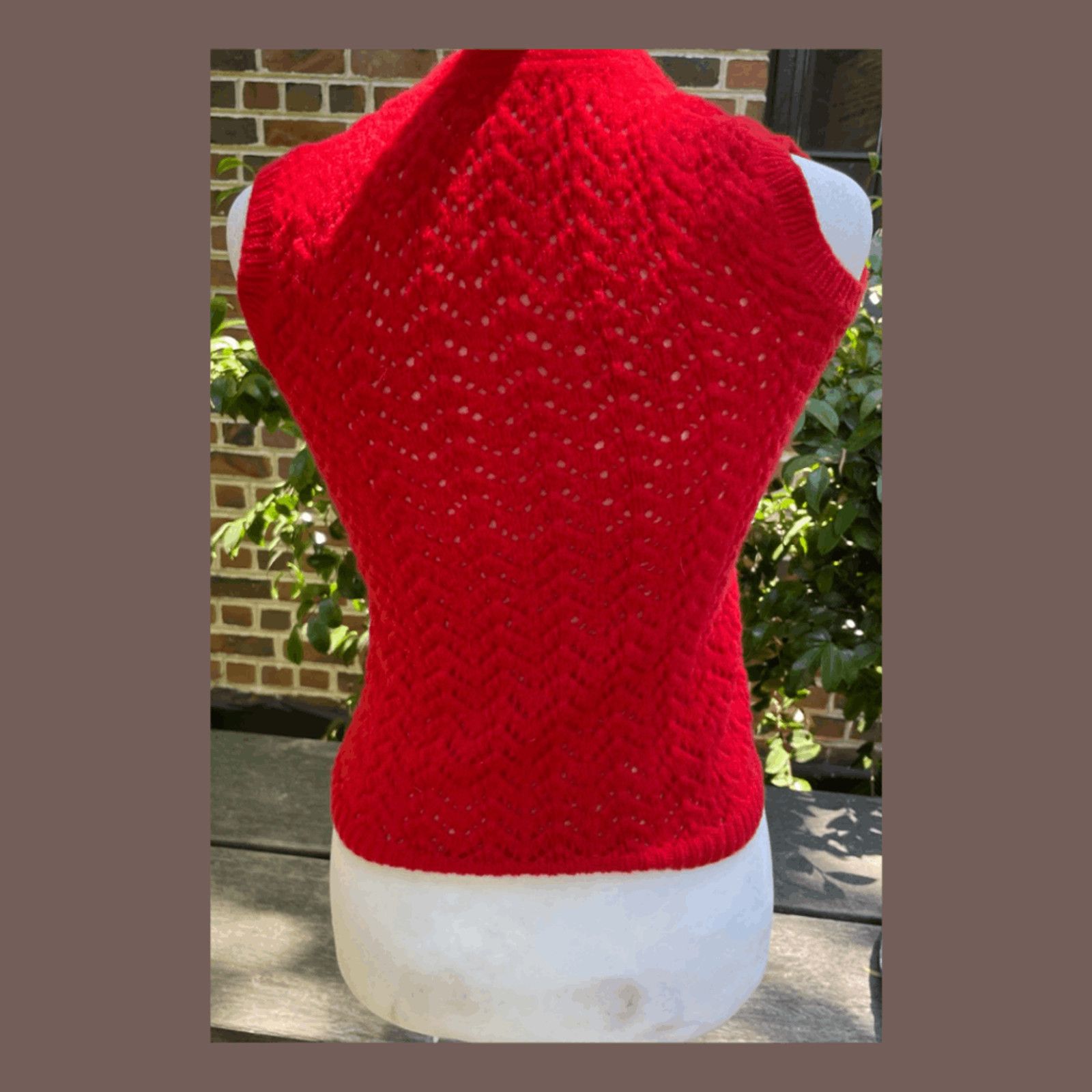 Handmade × Vintage VTG Sleeveless Knit Vest | Handmade Red Cotton 90s Boxy Fit Size XS / US 0-2 / IT 36-38 - 3 Thumbnail