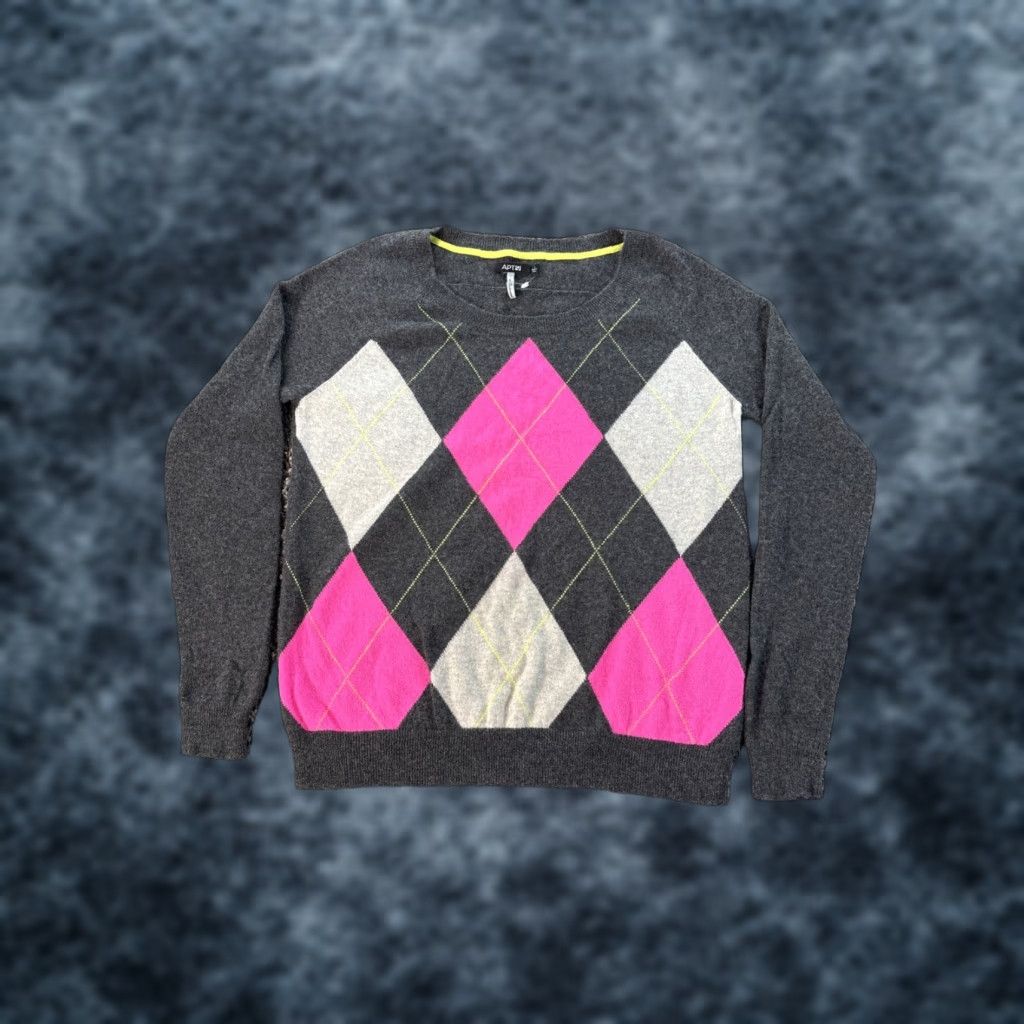 Apt. 9 Apt 9 Womens Sweater Pullover Argyle Cashmere Black L Preppy Knit Casual Fall Winter Spring Mens? Size L / US 10 / IT 46 - 1 Thumbnail