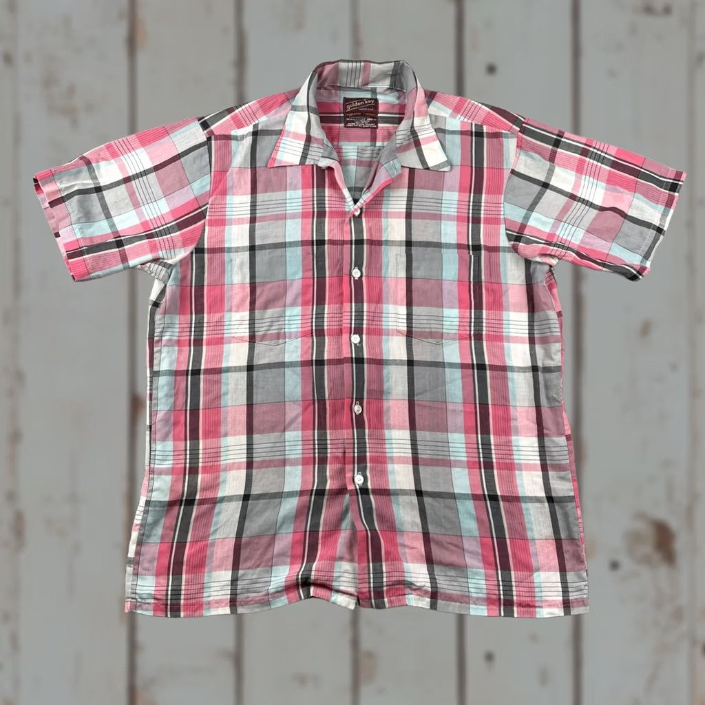 Vintage VINTAGE Golden Key Shirt Button-Up Plaid Short Sleeve Blue Pink USA Mens Large Shirt Size US L / EU 52-54 / 3 - 1 Thumbnail