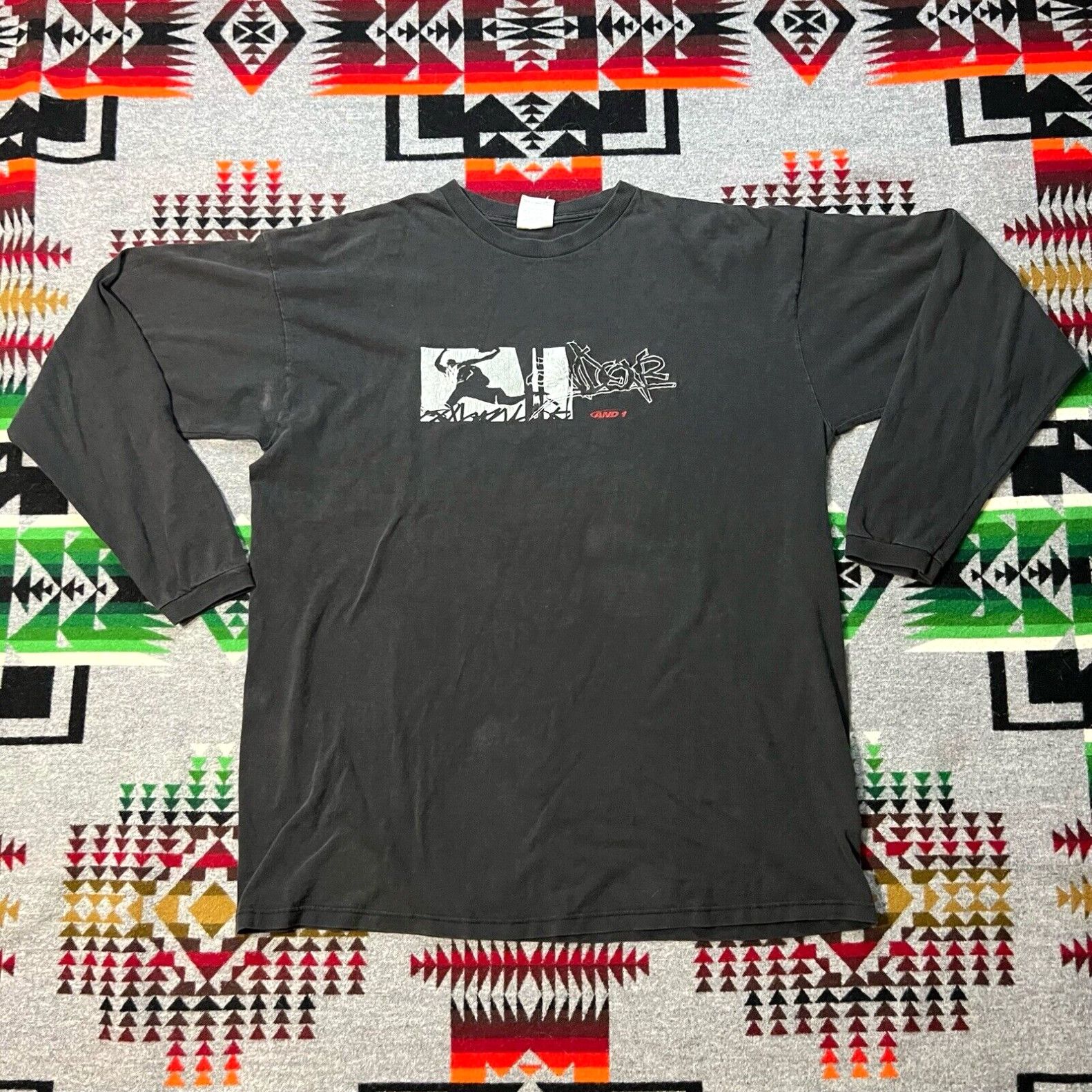 image of Vintage And1 Long Sleeve Graphic T-Shirt Black Size XL Basketball Usa Made 90's in White, Men's