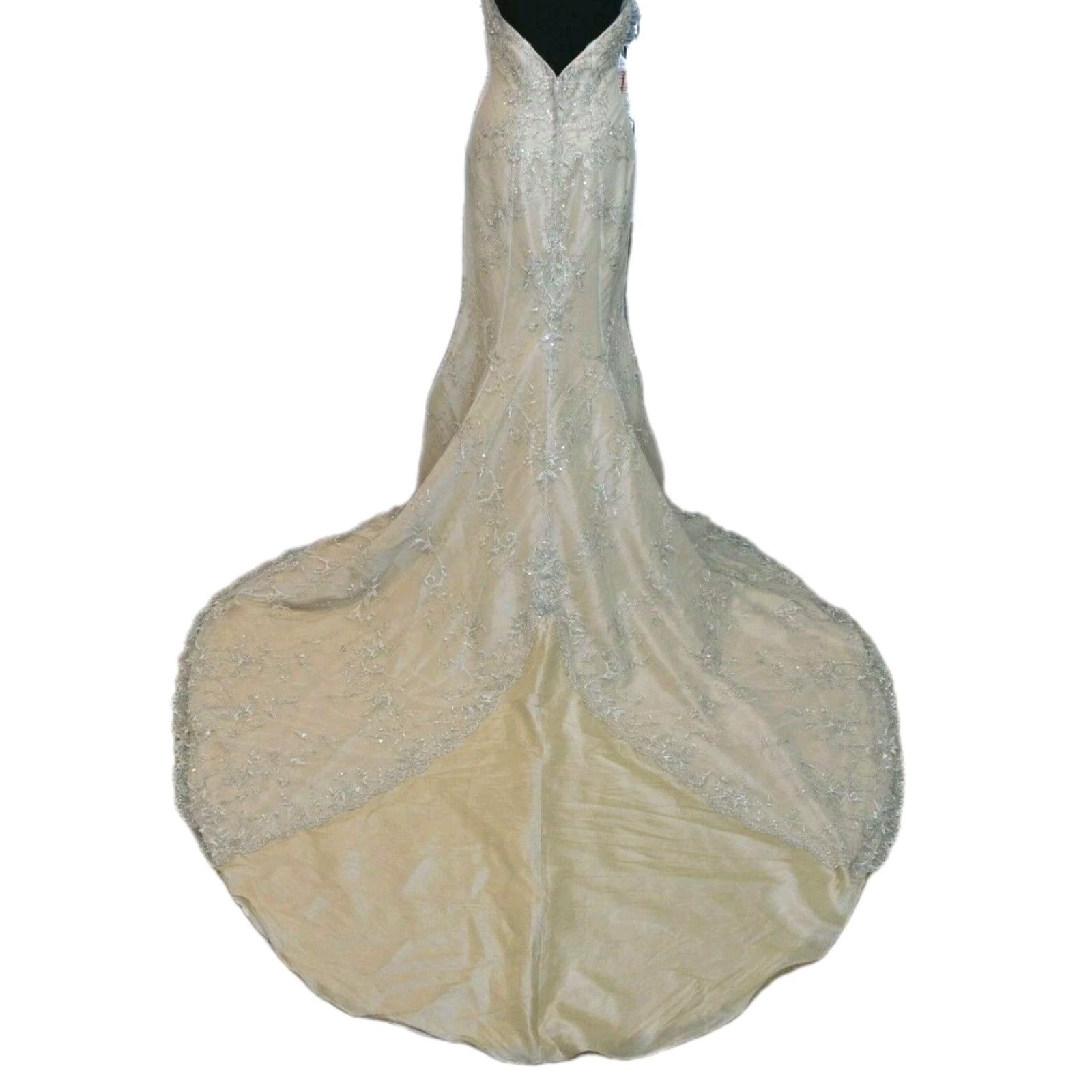 Vintage Mari Lee Wedding Dress Gown Sleeveless V Neck Size XS Sequin Lace Champagne/Cream Dress Back Zipper Duchess Ball Gown Womens Size ONE SIZE - 7 Thumbnail