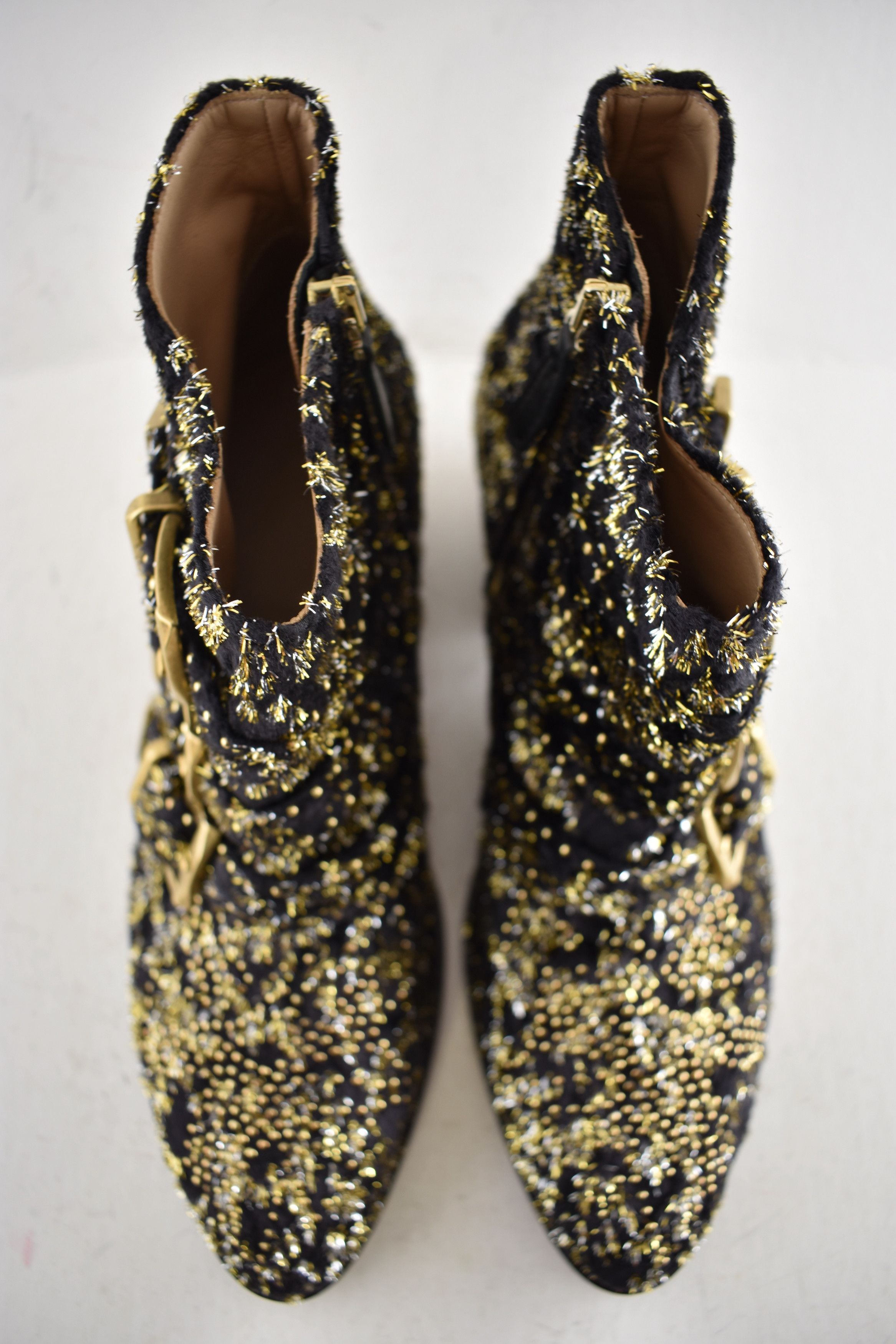 Chloe Chloe Suzanna Gold Velvet Studded Short Ankle Heel Bootie 37 Size US 7 / IT 37 - 9 Thumbnail