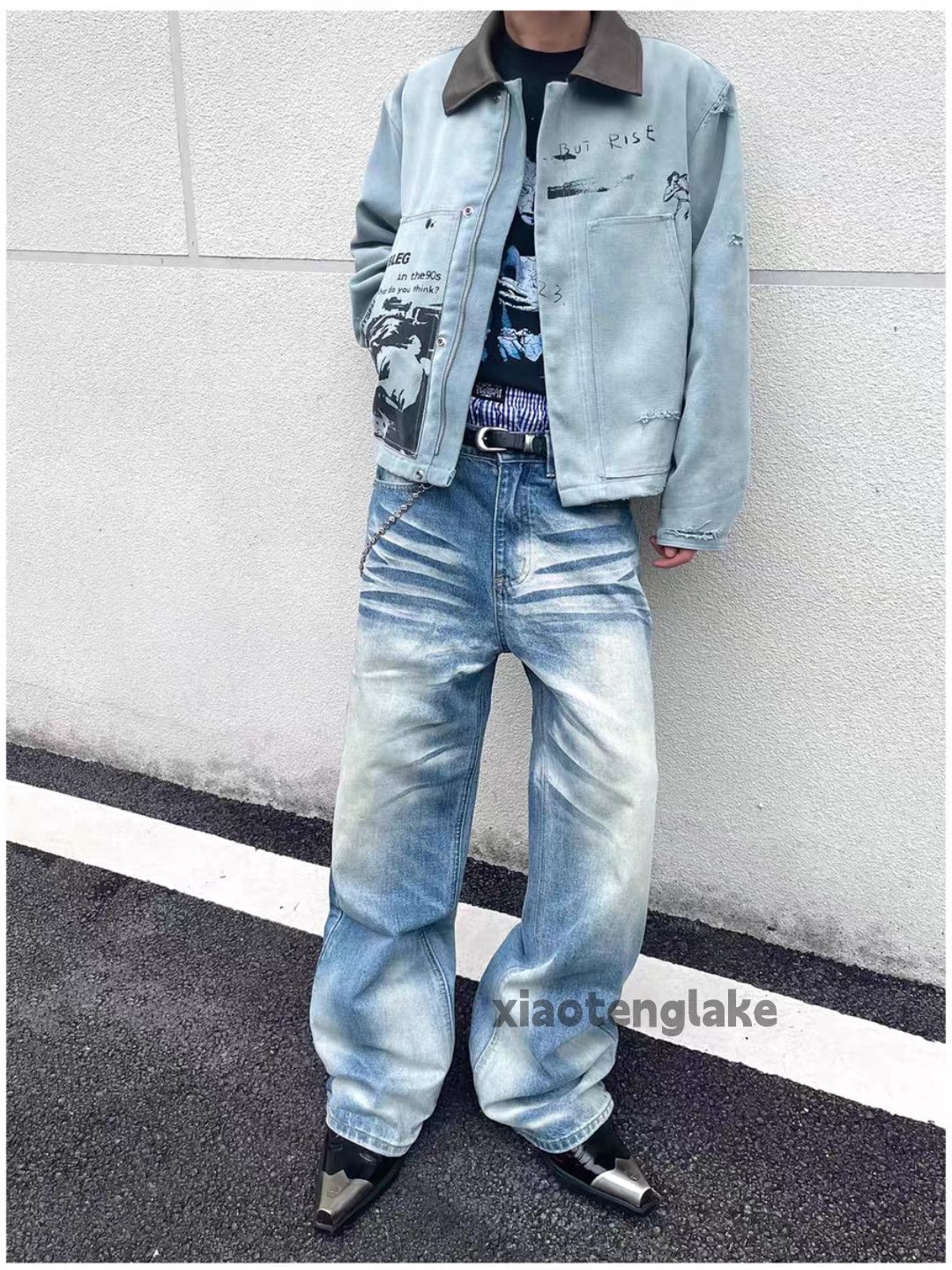 Jean Unisex washed faded loose baggy skate hiphop jeans Size US 32 / EU 48 - 1 Thumbnail