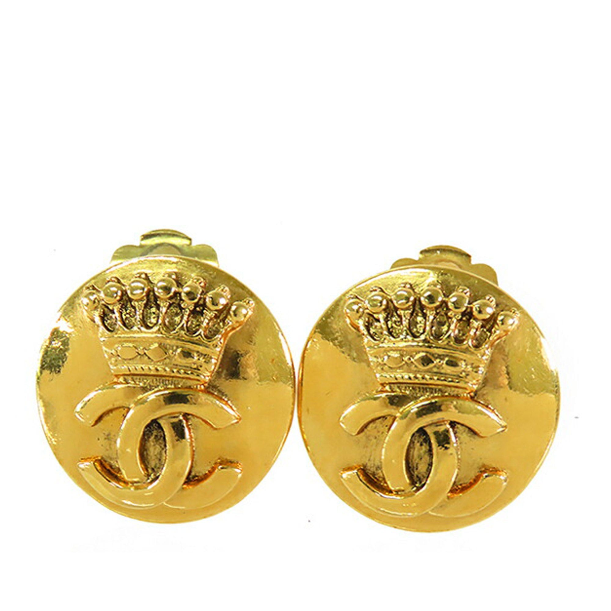 Chanel Chanel Gold Plated CC Crown Clip On Earrings Gold Size ONE SIZE - 1 Thumbnail