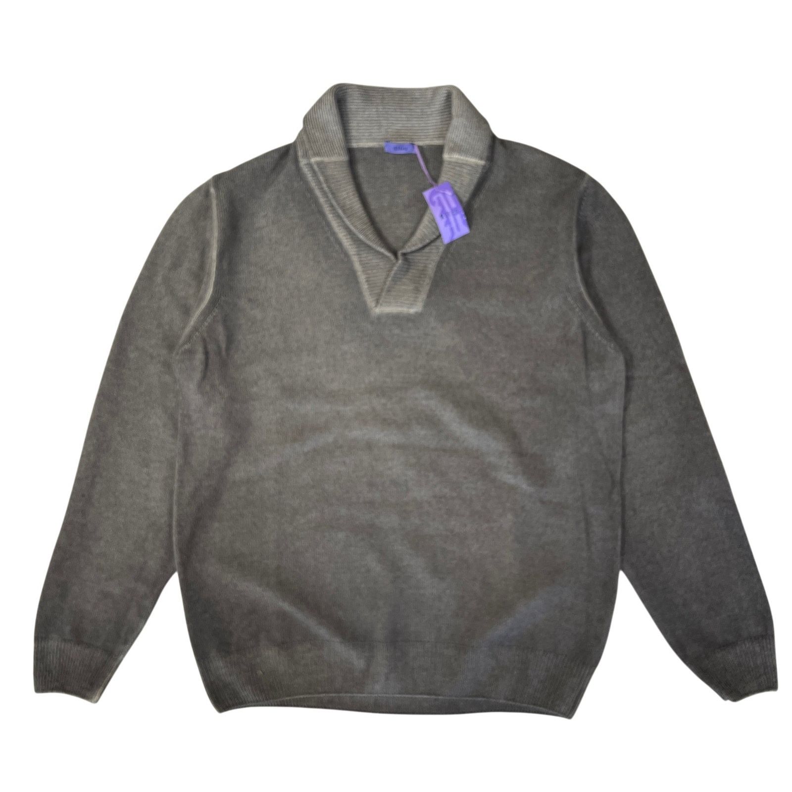 Altea Altea Wool Cashmere Shawl Collar V-Neck Sweater Gray Italy Size US XL / EU 56 / 4 - 1 Thumbnail
