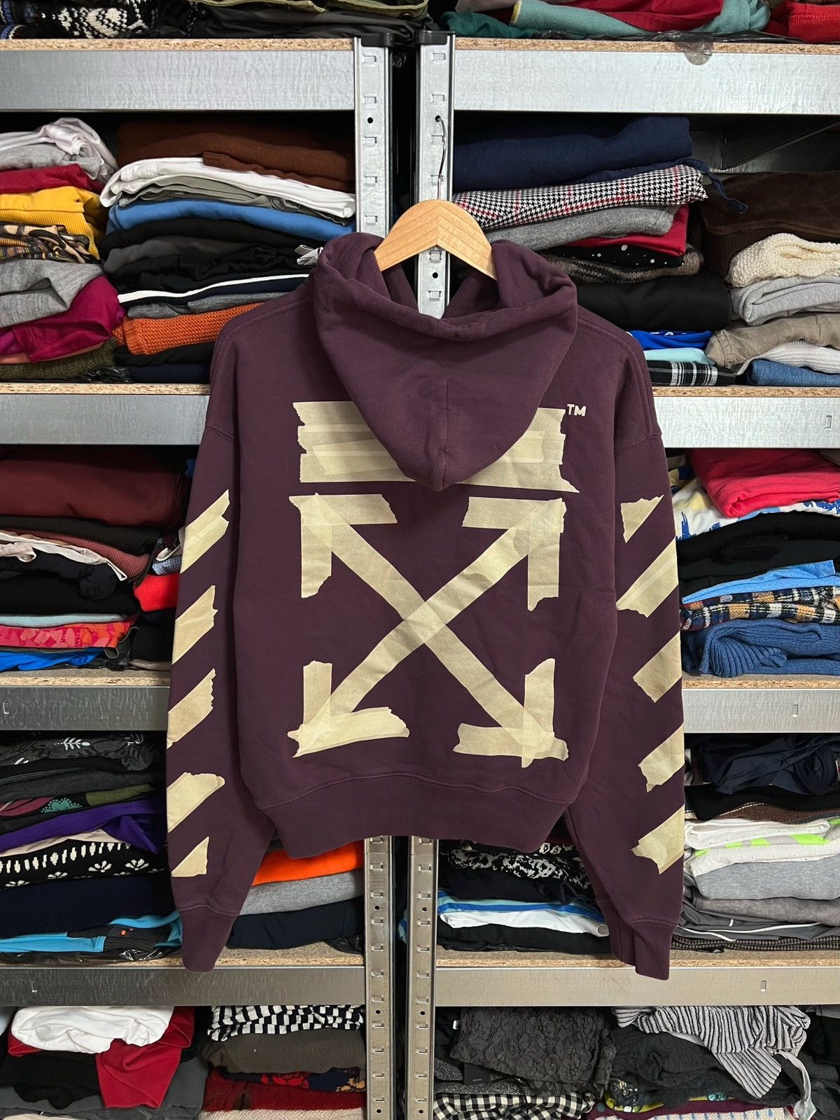 Off-White Off White Big Logo Tape Arrows Burgundy Hoodie Virgil Abloh Size US XXS / EU 40 - 1 Thumbnail