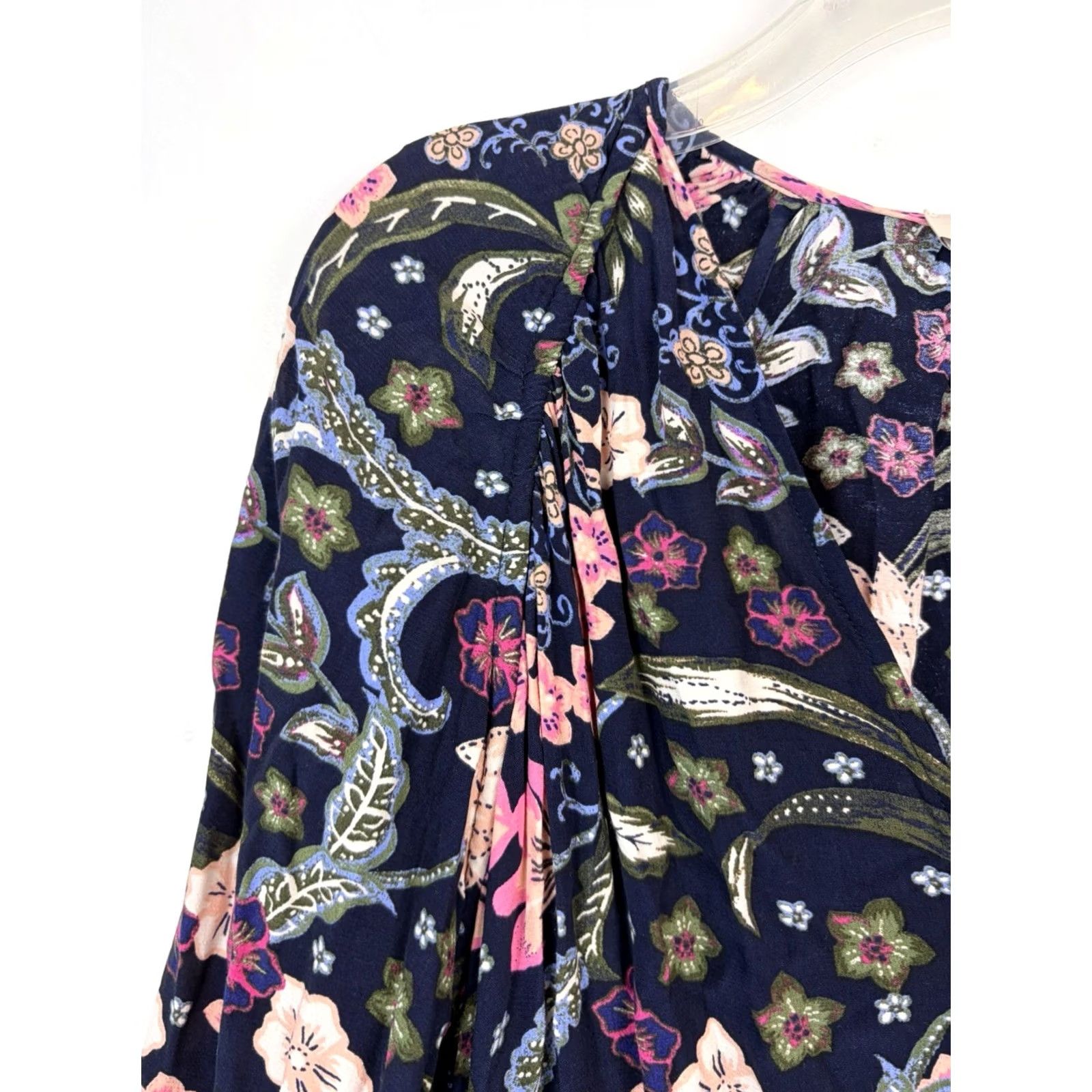 Loft LOFT Maxi Dress Womens Small Navy Blue Pink Floral Tiered Peasant Boho Prairie Size S / US 4 / IT 40 - 6 Thumbnail