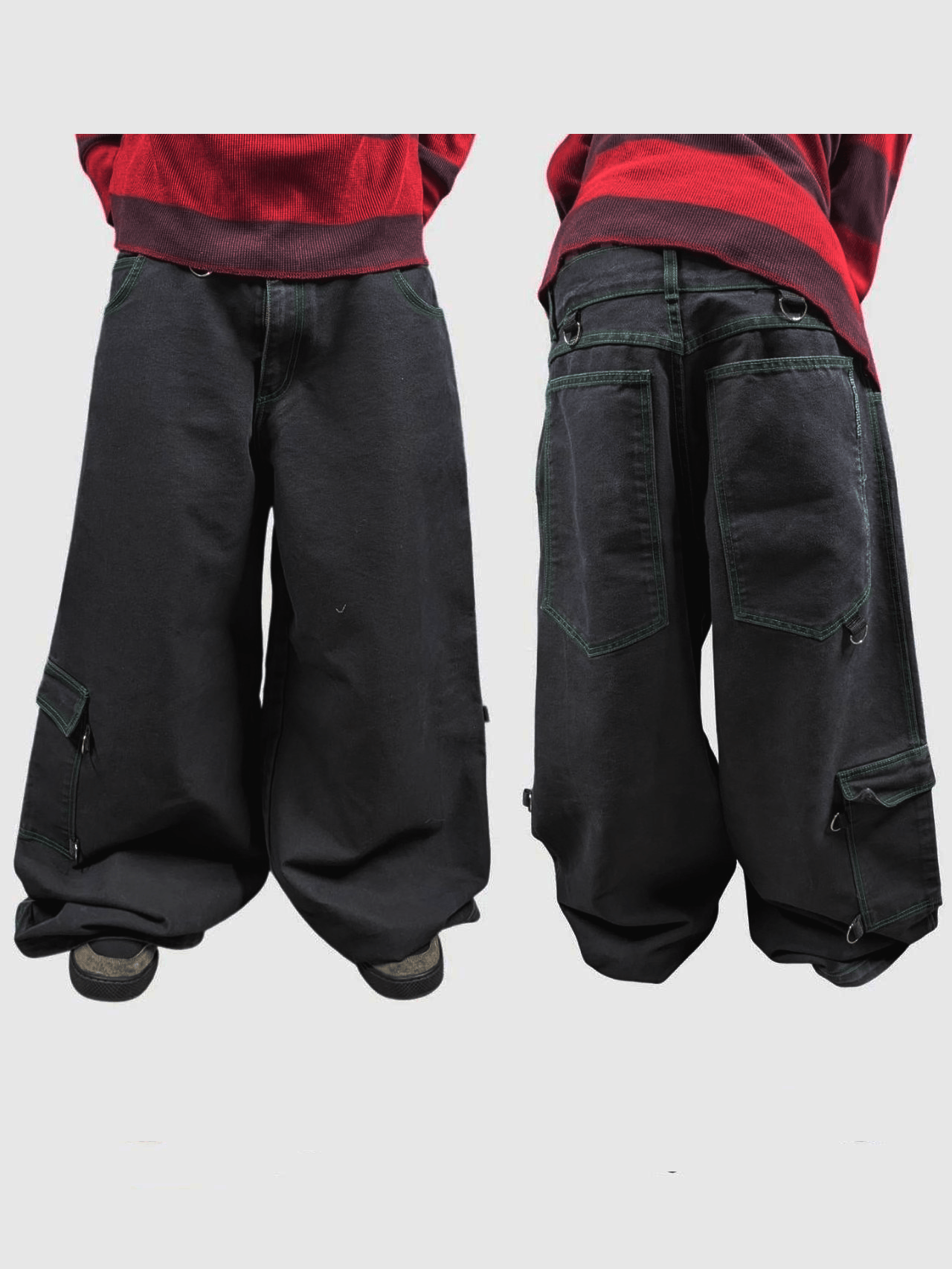 Sinister Clothing Contrast Stitch Wide Leg Goth Baggy Jeans
