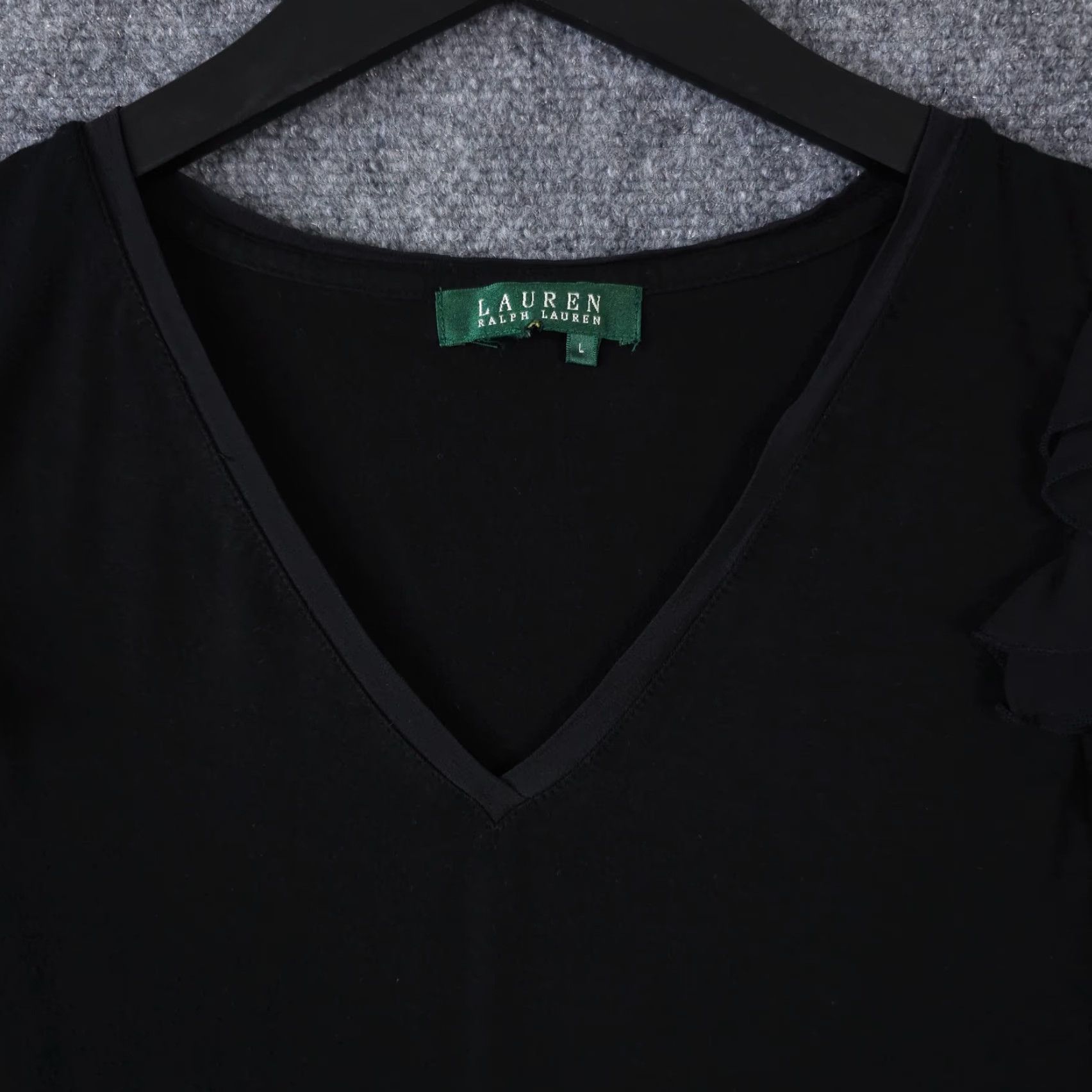 Ralph Lauren Lauren Ralph Lauren Shirt Womens Large Black Sheer Ruffle Cap Sleeve V Neck Top Size L / US 10 / IT 46 - 7 Thumbnail