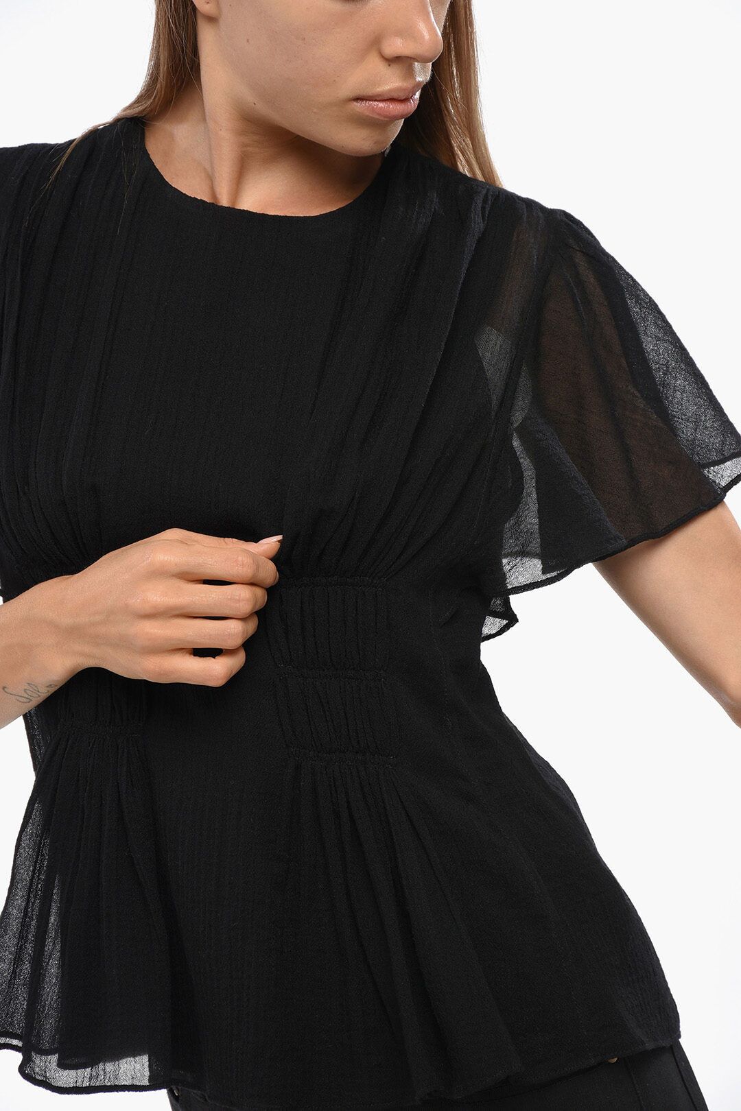 Chloe og1mm1125 Wool Blouse in Black Size S / US 4 / IT 40 - 3 Thumbnail