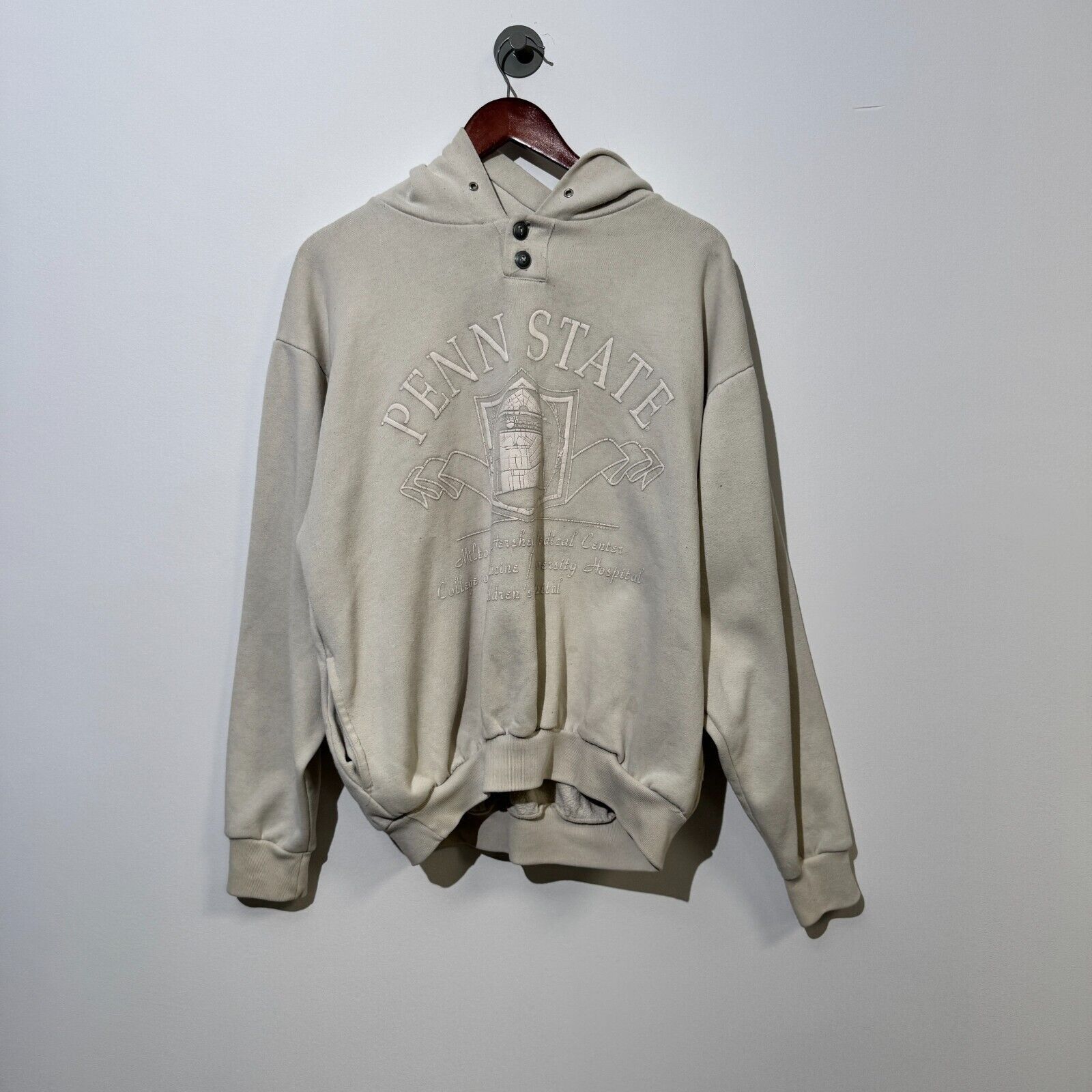 Vintage Vintage Unisex Beige Cotton Hoodie Size L Pennstate Button Size US L / EU 52-54 / 3 - 1 Thumbnail