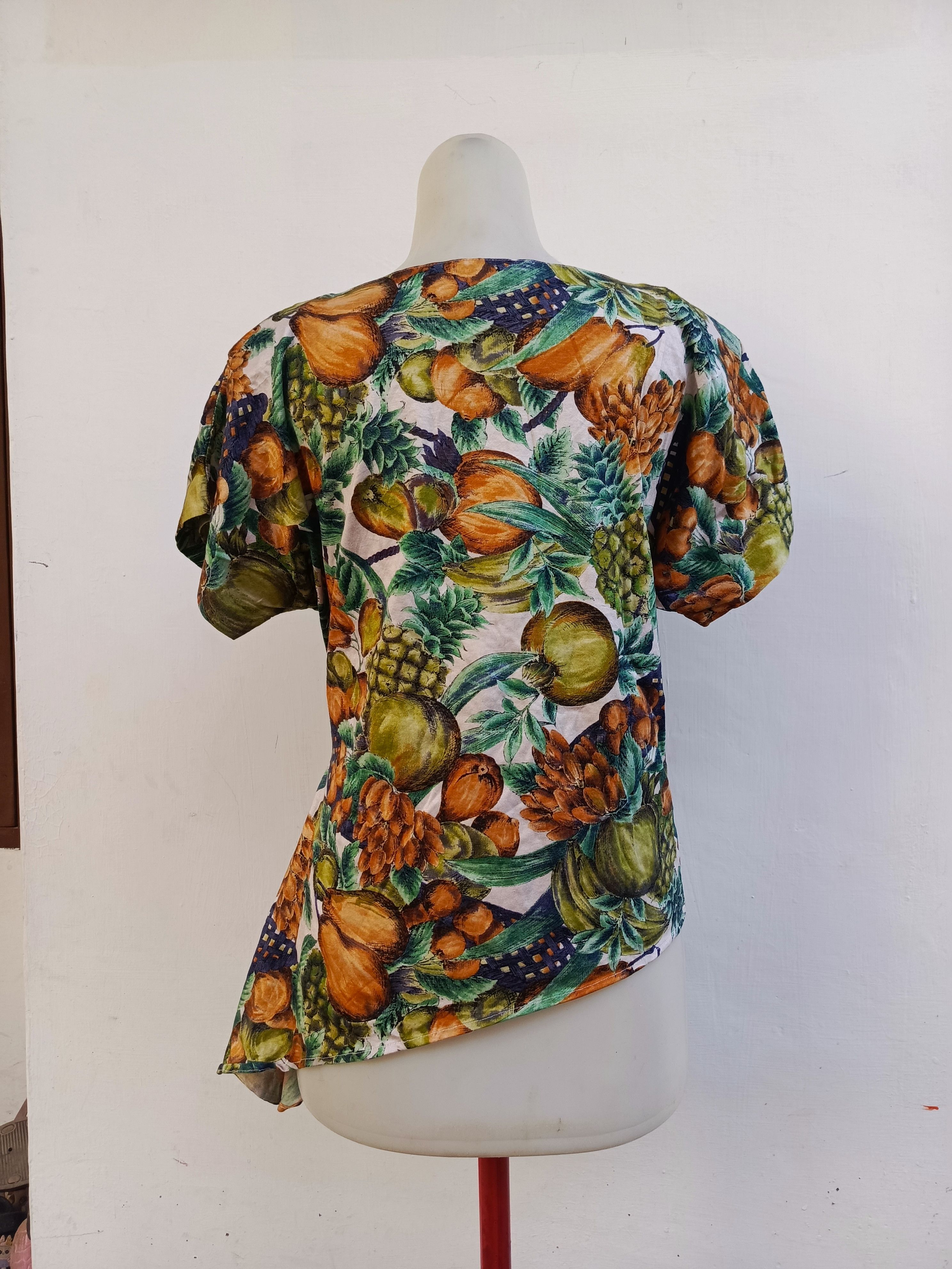Japanese Brand Moga Vintage Fruit Pattern Asymmetrical Blouse Size M / US 6-8 / IT 42-44 - 4 Thumbnail