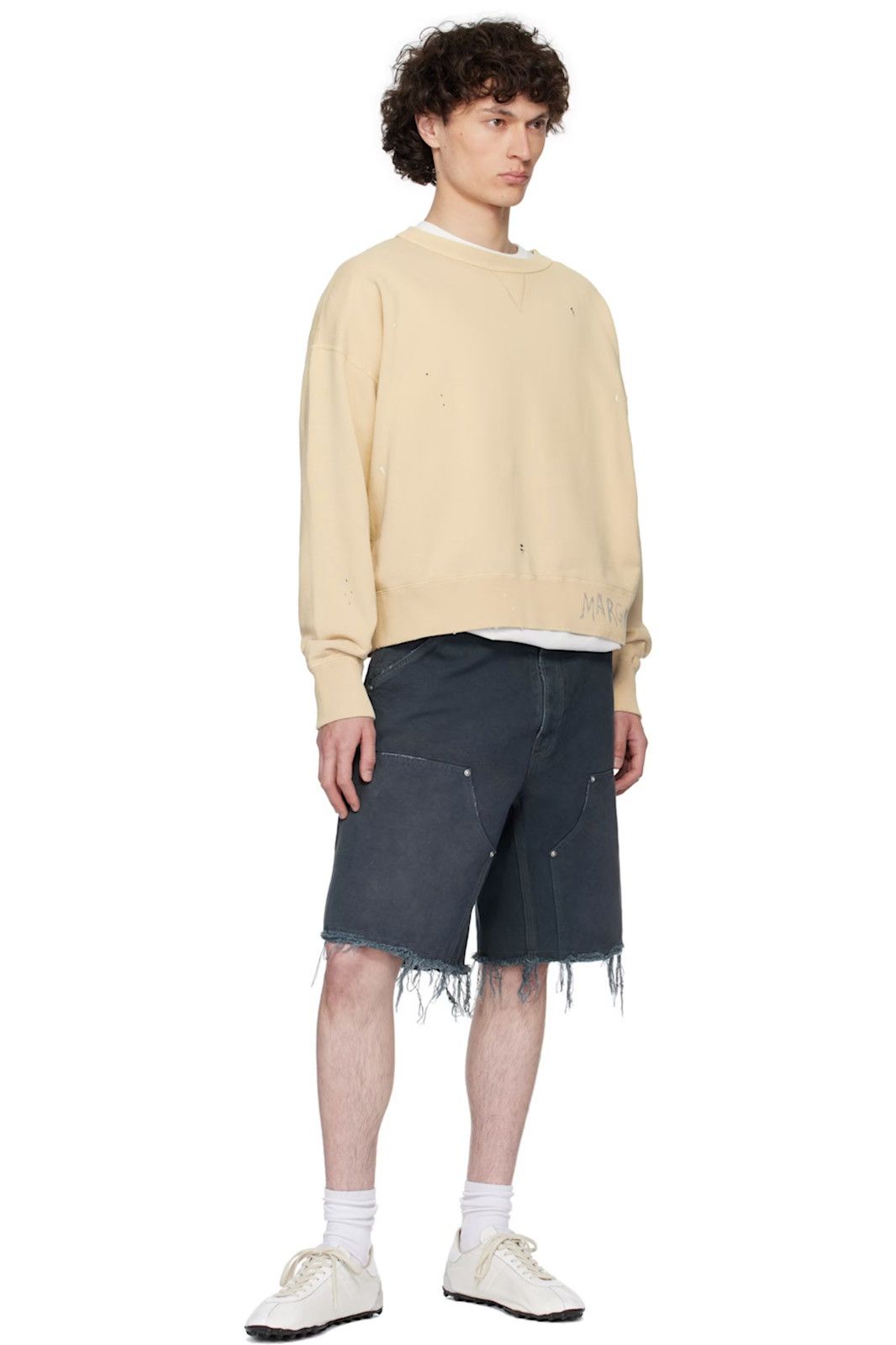 Maison Margiela NEW M Beige Graffiti Paint Logo Sweatshirt Crewneck Size US M / EU 48-50 / 2 - 4 Thumbnail