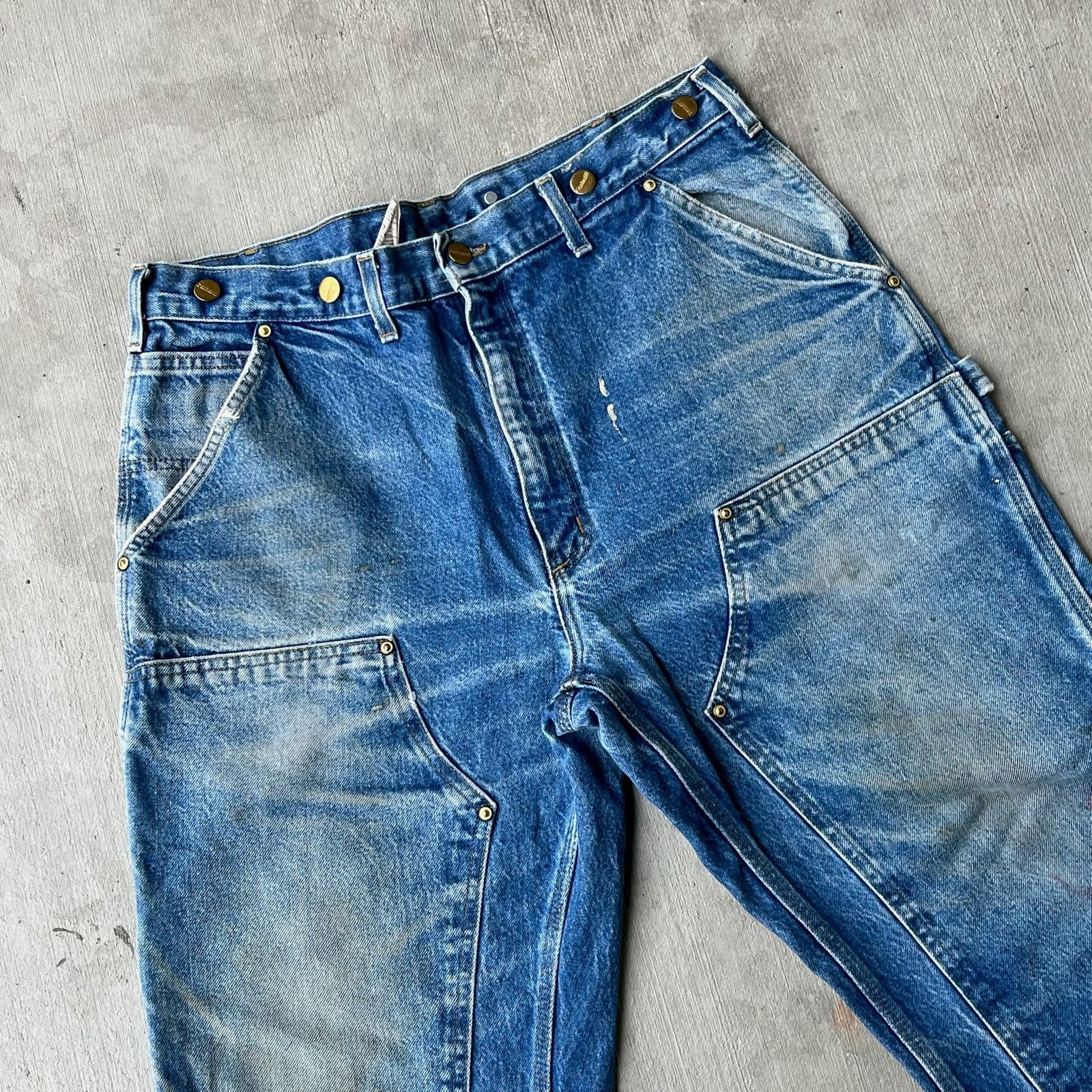 Carhartt × Vintage Carhartt faded denim blue jean double knee work wear pants Size US 35 - 3 Thumbnail