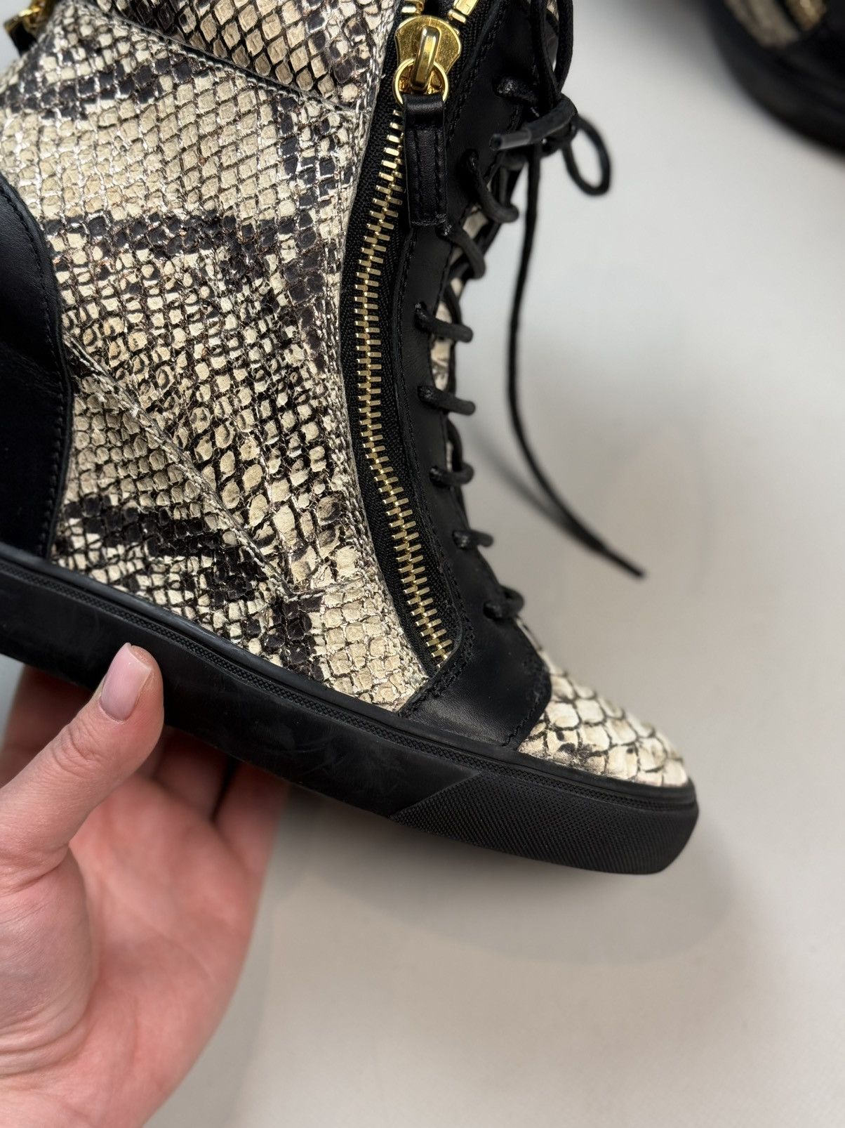 Giuseppe Zanotti Zanotti Python Embossed Leather Coby High Top Sneakers Shoes Size US 8.5 / IT 38.5 - 8 Thumbnail