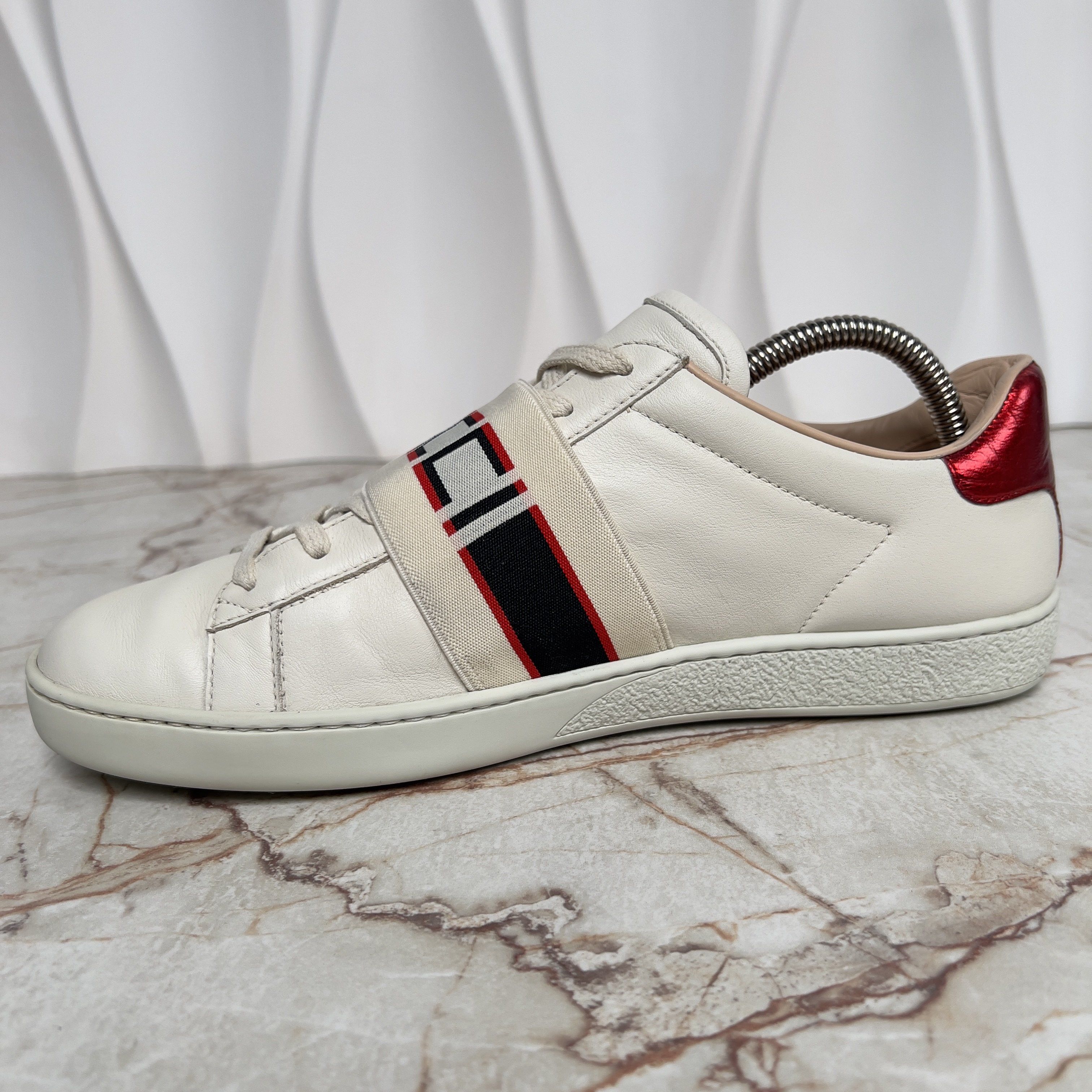 Gucci Authentic Ace Stripe Logo Sneaker Red Beige Leather Size US 8.5 / IT 38.5 - 6 Thumbnail