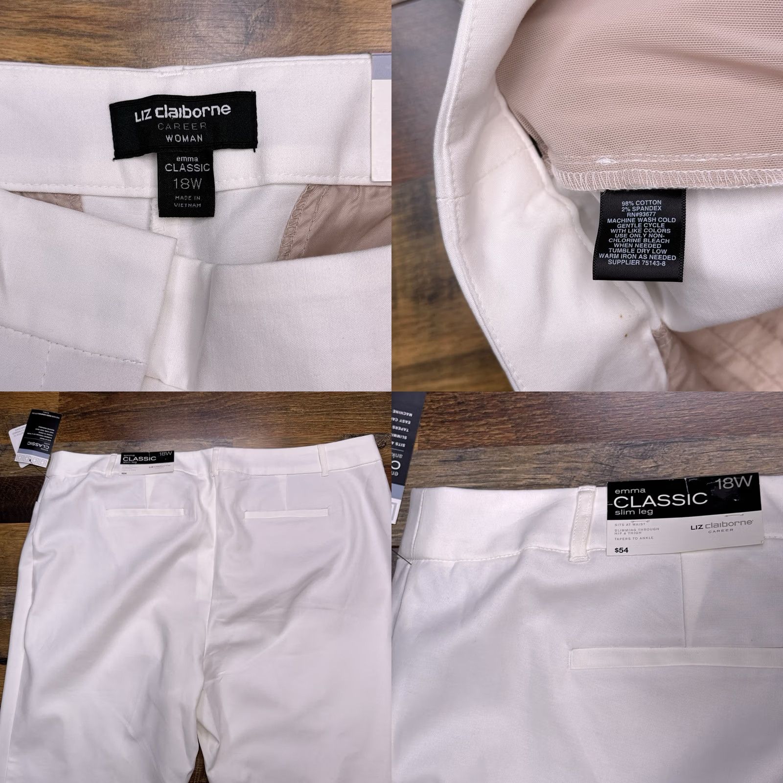 Liz Claiborne Liz Claiborne Emma Classic Slim Leg Pants Womens 18W White High Rise Career New Size 40" / US 18 - 8 Thumbnail