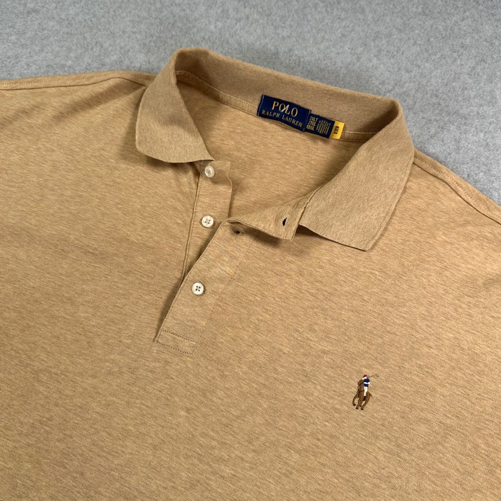 Polo Ralph Lauren VINTAGE Polo Ralph Lauren Polo Shirt Mens 2XLT Beige Big & Tall Long Sleeve Knit Cotton Size US XXL / EU 58 / 5 - 4 Thumbnail