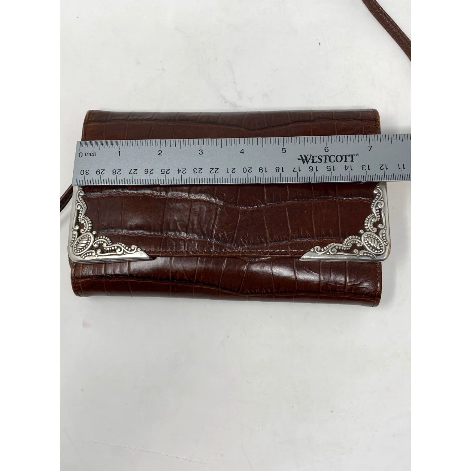 Brighton Vtg Brighton Handbag Croc Embossed Leather Crossbody Organizer Wallet Brown 90s Size ONE SIZE - 5 Thumbnail