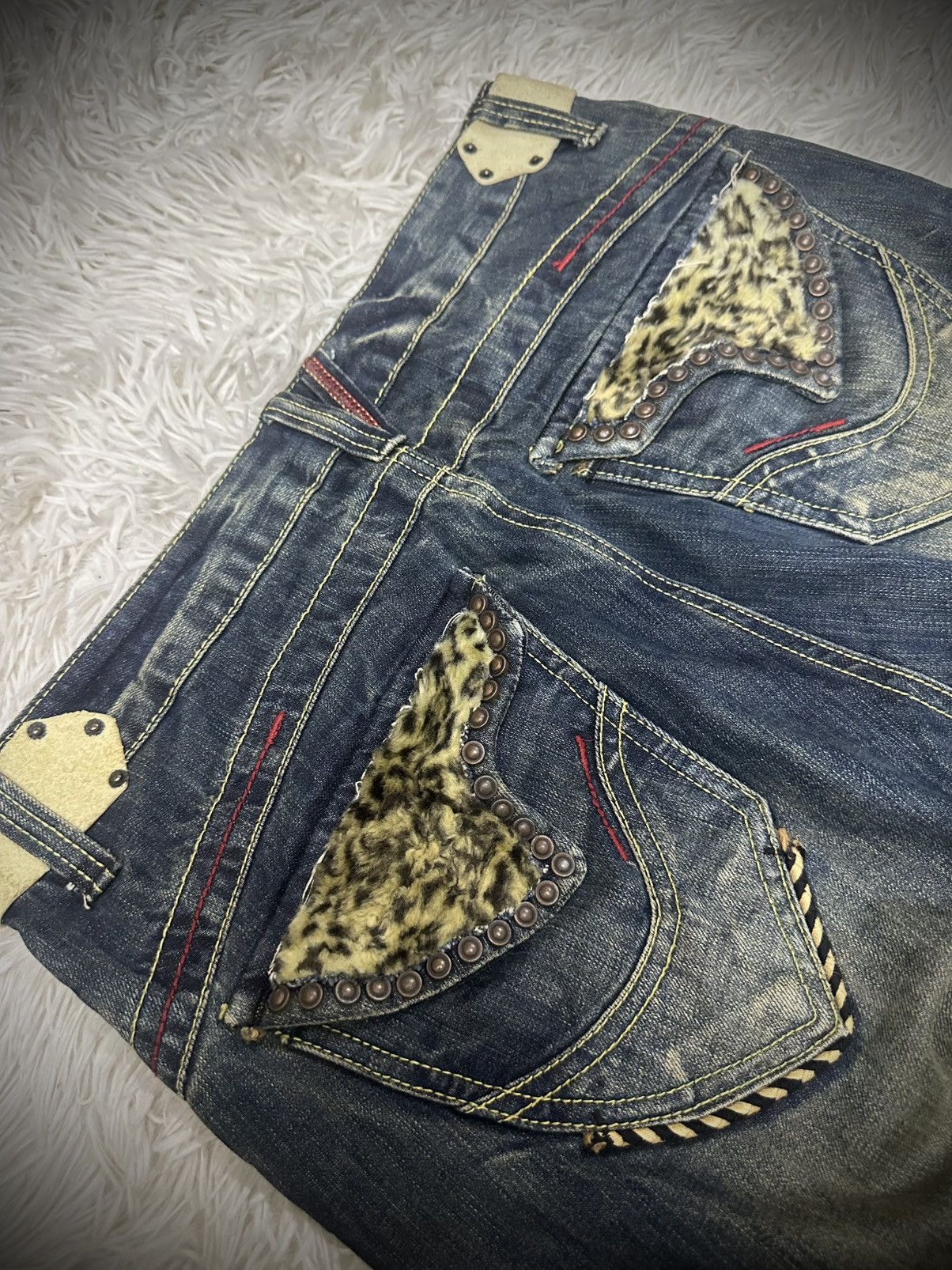 Tornado Mart rare 00s red pepper studded fur leopard bootcut jeans Size US 34 / EU 50 - 9 Thumbnail