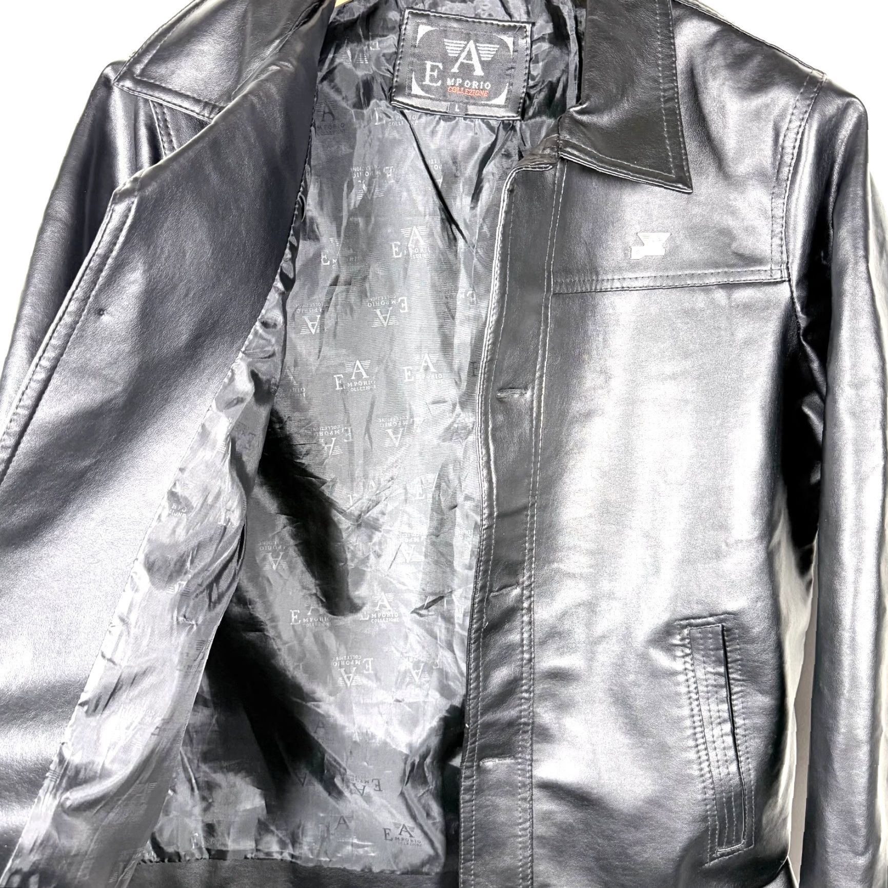 Emporio Armani VINTAGE Emporio Collezione Leather Moto Jacket Men L Black Long Sleeve Size US L / EU 52-54 / 3 - 4 Thumbnail