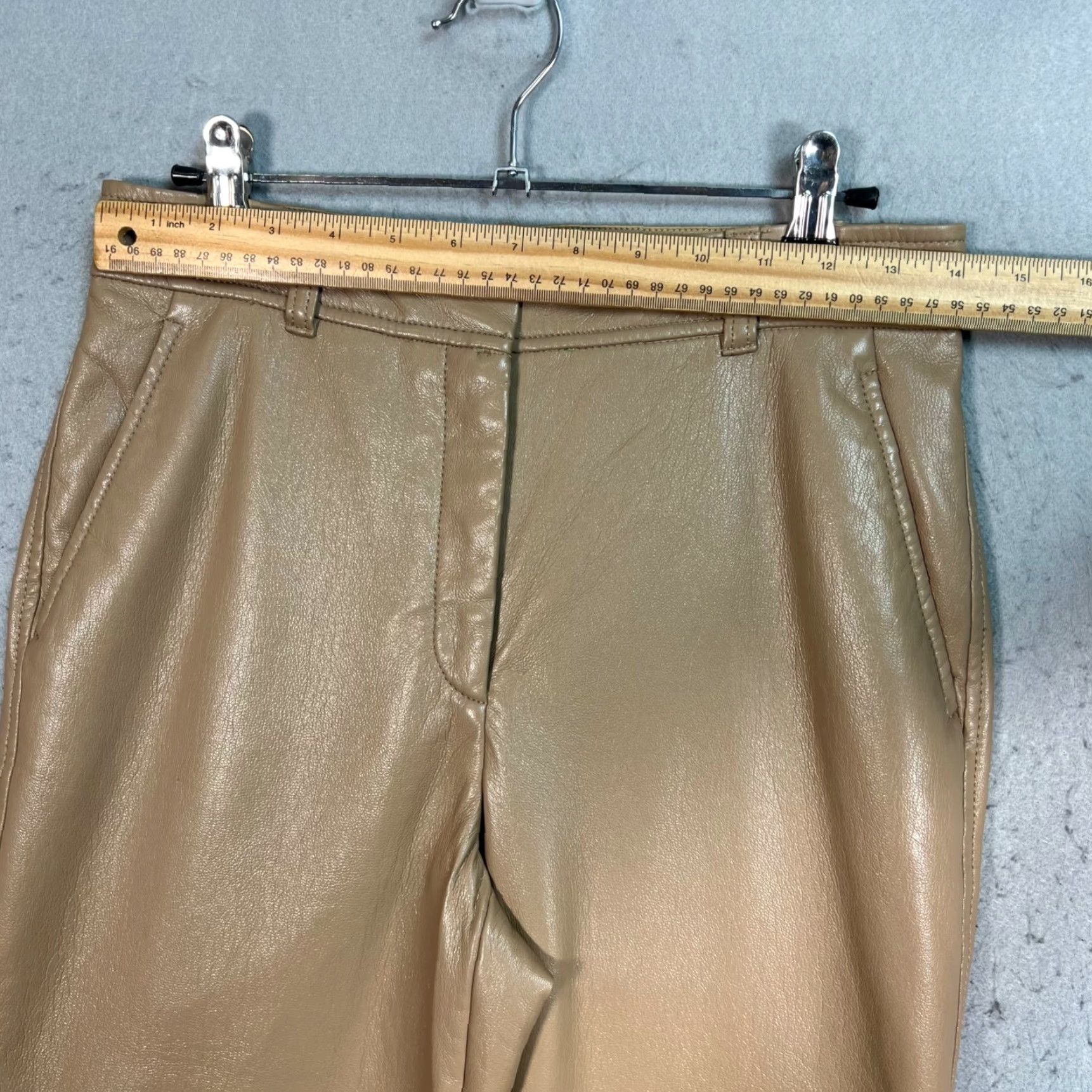 Vintage Babaton Womens Size 6 Beige Faux Leather Straight Leg Pants Size 28" / US 6 / IT 42 - 6 Thumbnail
