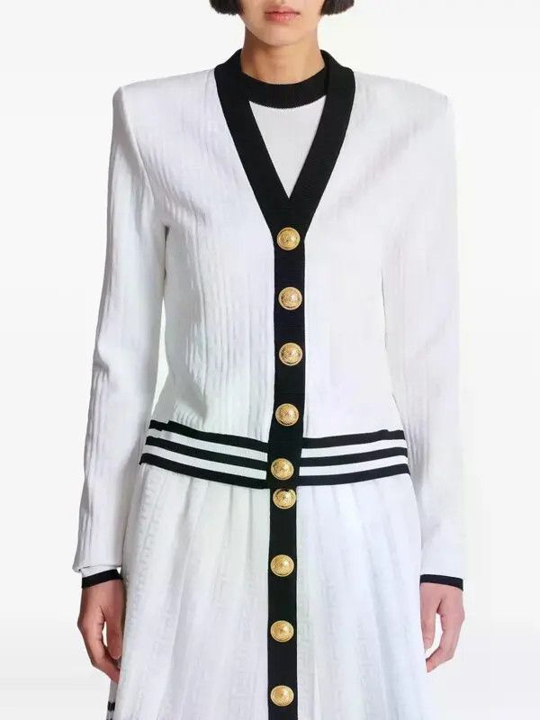 Balmain o1s1wg111225 Two-Tone Cardigan in White/Black Size XL / US 12-14 / IT 48-50 - 2 Thumbnail
