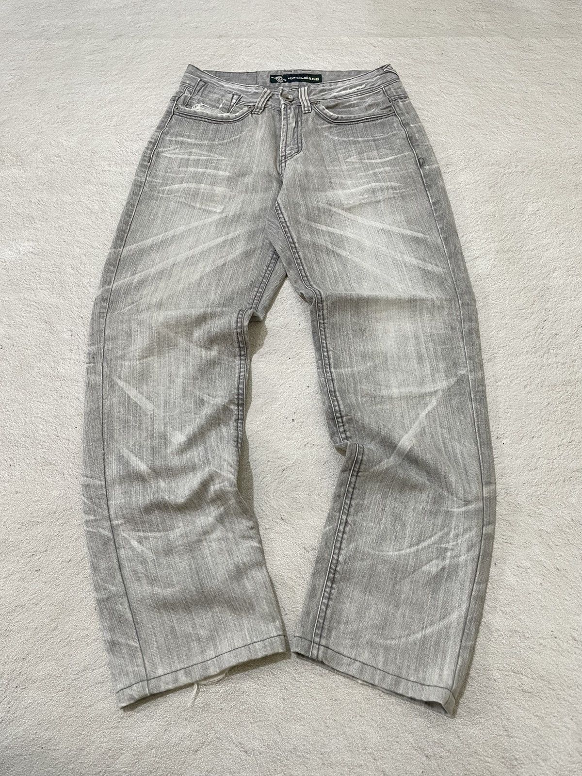 Japanese Brand 2000s IGII Y2K Washed Grey Denim Wide Leg Whiskered Fade Size US 28 / EU 44 - 1 Thumbnail