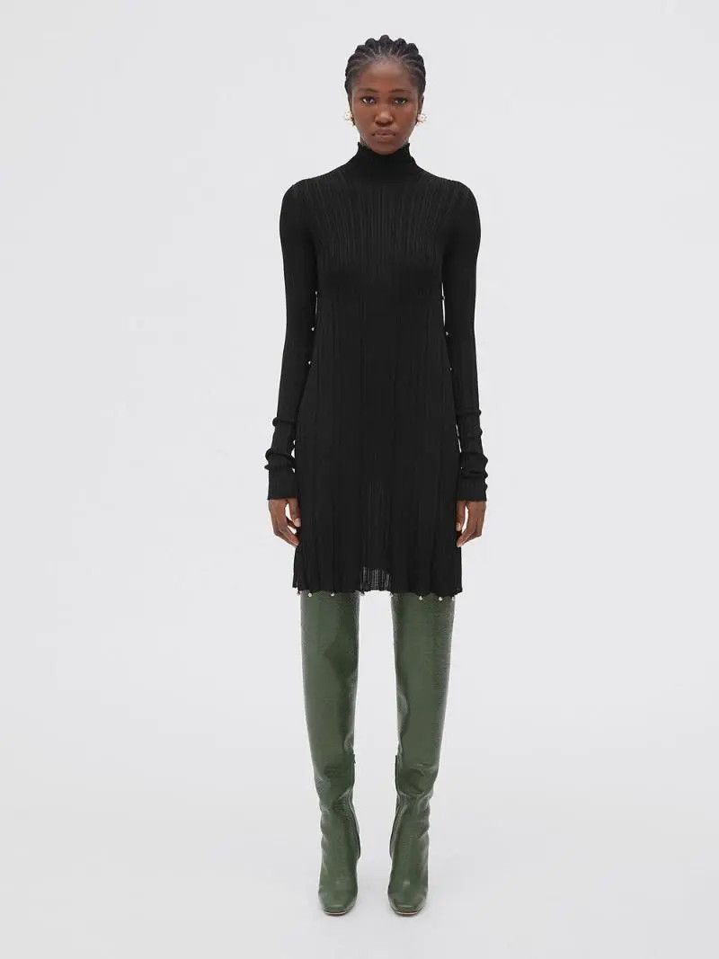 Bottega Veneta o1n1vont1225 Light Viscose Plissé Dress in Black Size L / US 10 / IT 46 - 1 Thumbnail
