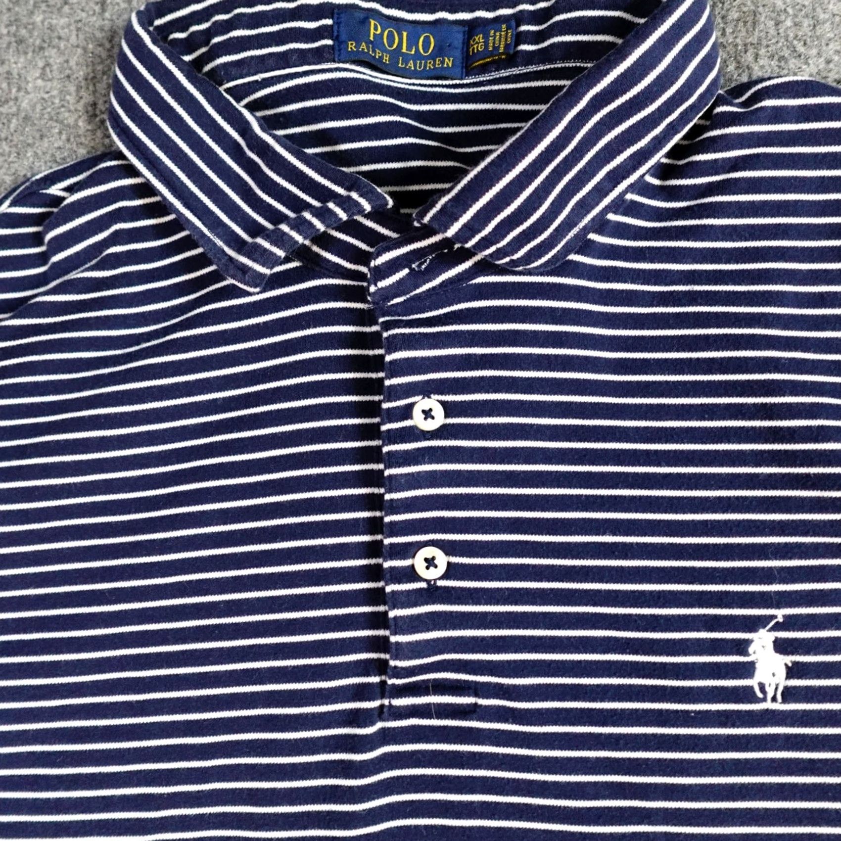 Polo Ralph Lauren Polo Ralph Lauren Polo Shirt 2XL Blue Striped Jersey Knit Short Sleeve Collared Button Embroidered Men Size US XXL / EU 58 / 5 - 2 Thumbnail