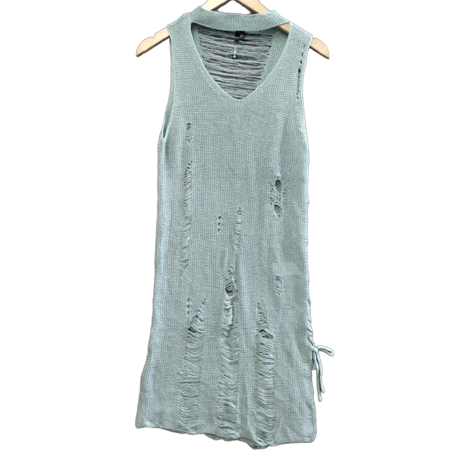 Vintage Codigo Women's Dress Sleeveless Light Green L V-Neck Crochet Short Bodycon - 90s Sexy ANGEL Inspired? Size 36" / US 14 / IT 50 - 1 Thumbnail