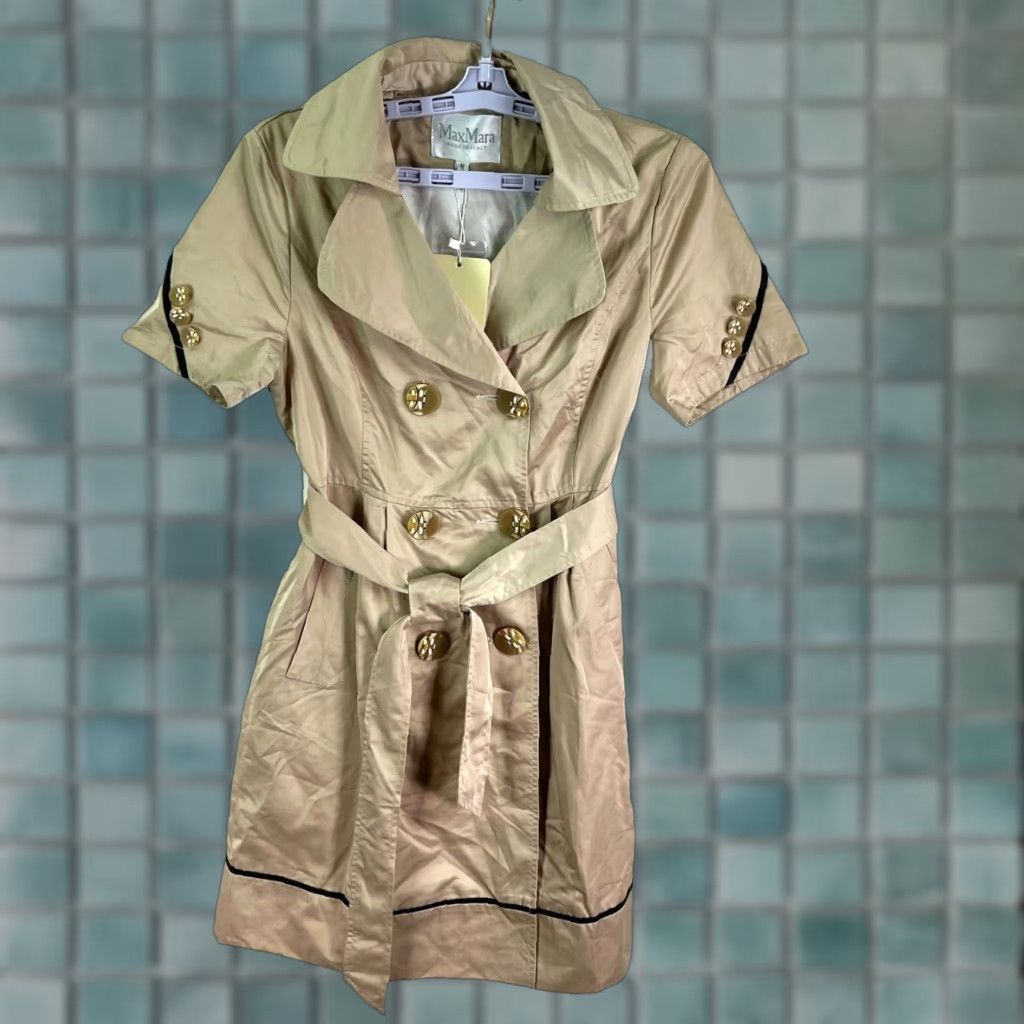 Max Mara VINTAGE Max Mara Trench Coat Women's Size M Beige Short Sleeve Belted Cotton Blend Classic Designer Size 32" / US 10 / IT 46 - 1 Thumbnail
