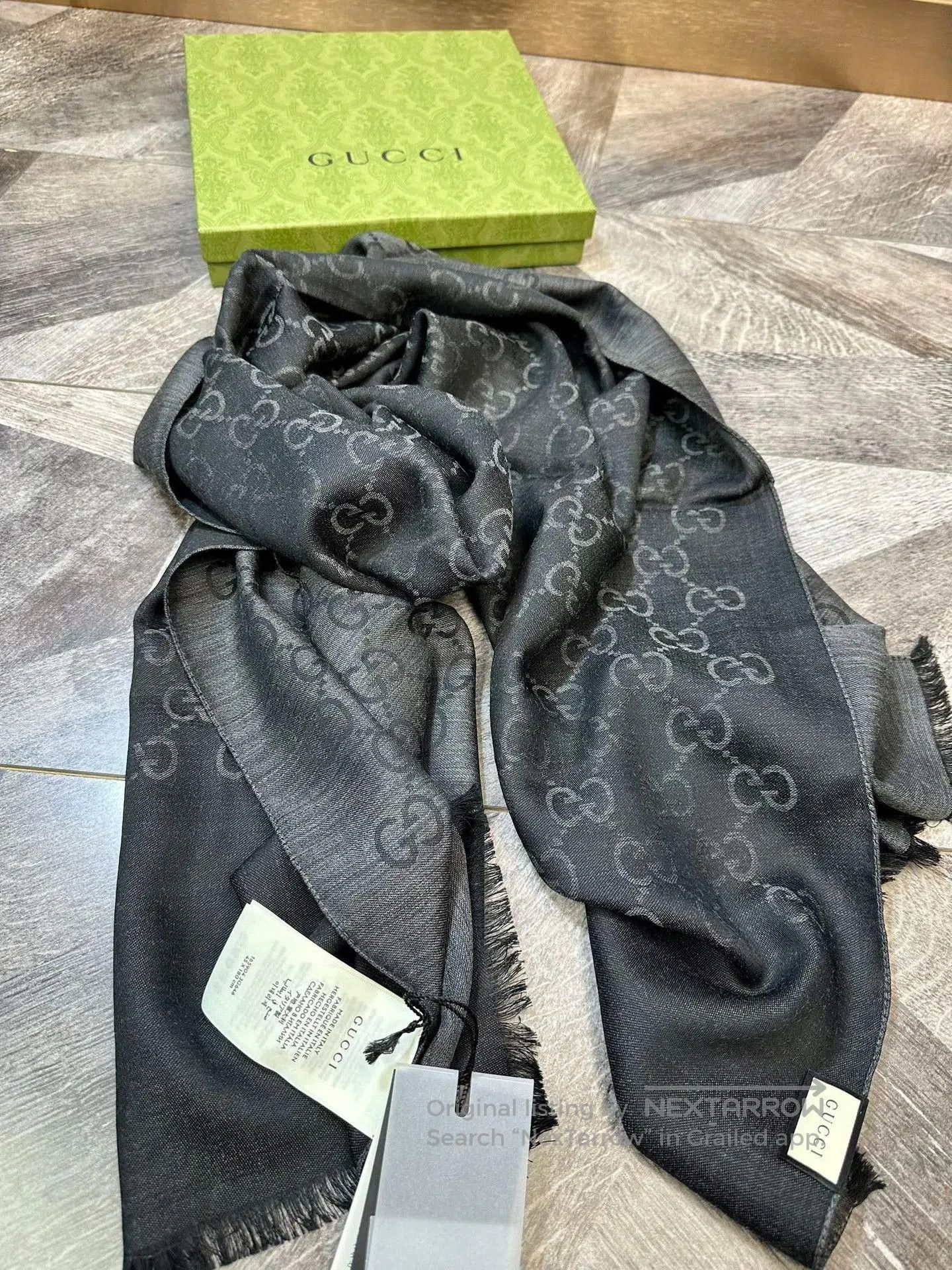 Gucci Gucci Dark Gray Logo Fringe Scarf. Size ONE SIZE - 1 Thumbnail