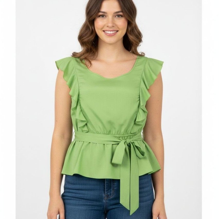 Banana Republic Banana Republic Women Green Ruffle Front Peplum Top Size M Size M / US 6-8 / IT 42-44 - 1 Thumbnail