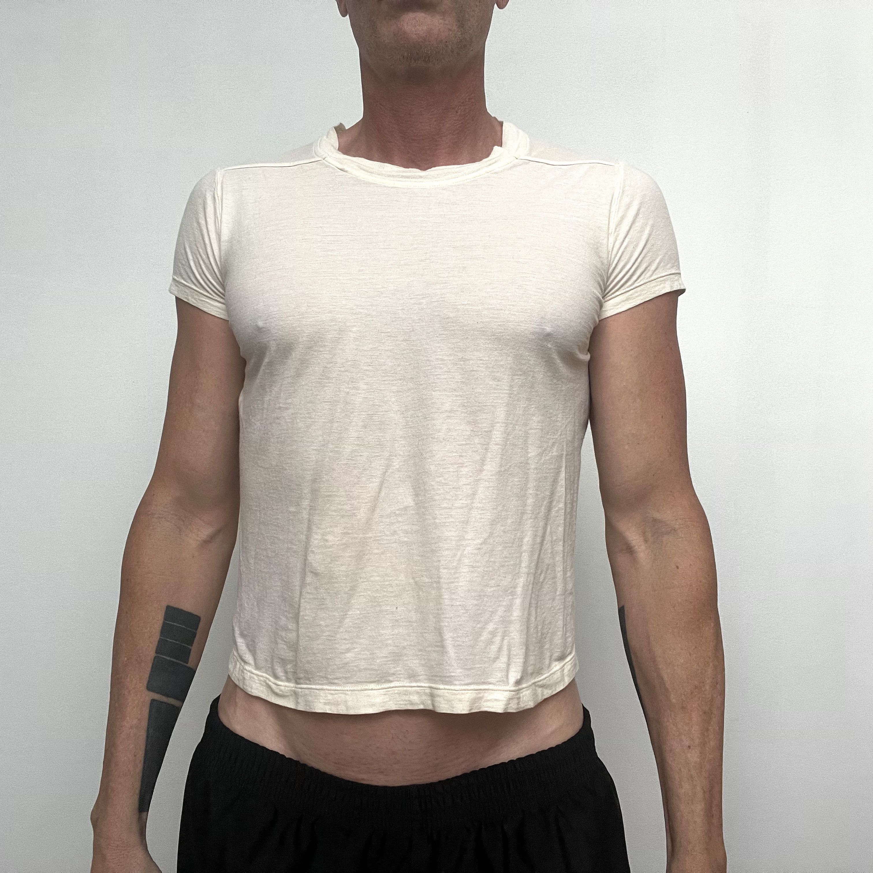 Pre-owned Rick Owens Dirt Cropped Level Tee Size Large In Sand