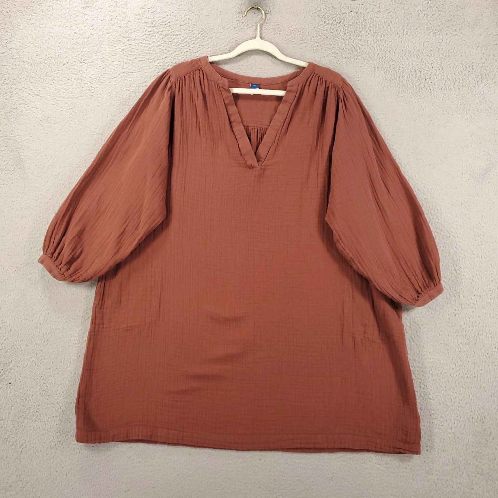 Old Navy Old Navy Women 2X Brown V Neck Balloon Sleeve Gauzy Mini Micro Dress Tunic Size XXL / US 16-18 / IT 52-54 - 2 Thumbnail