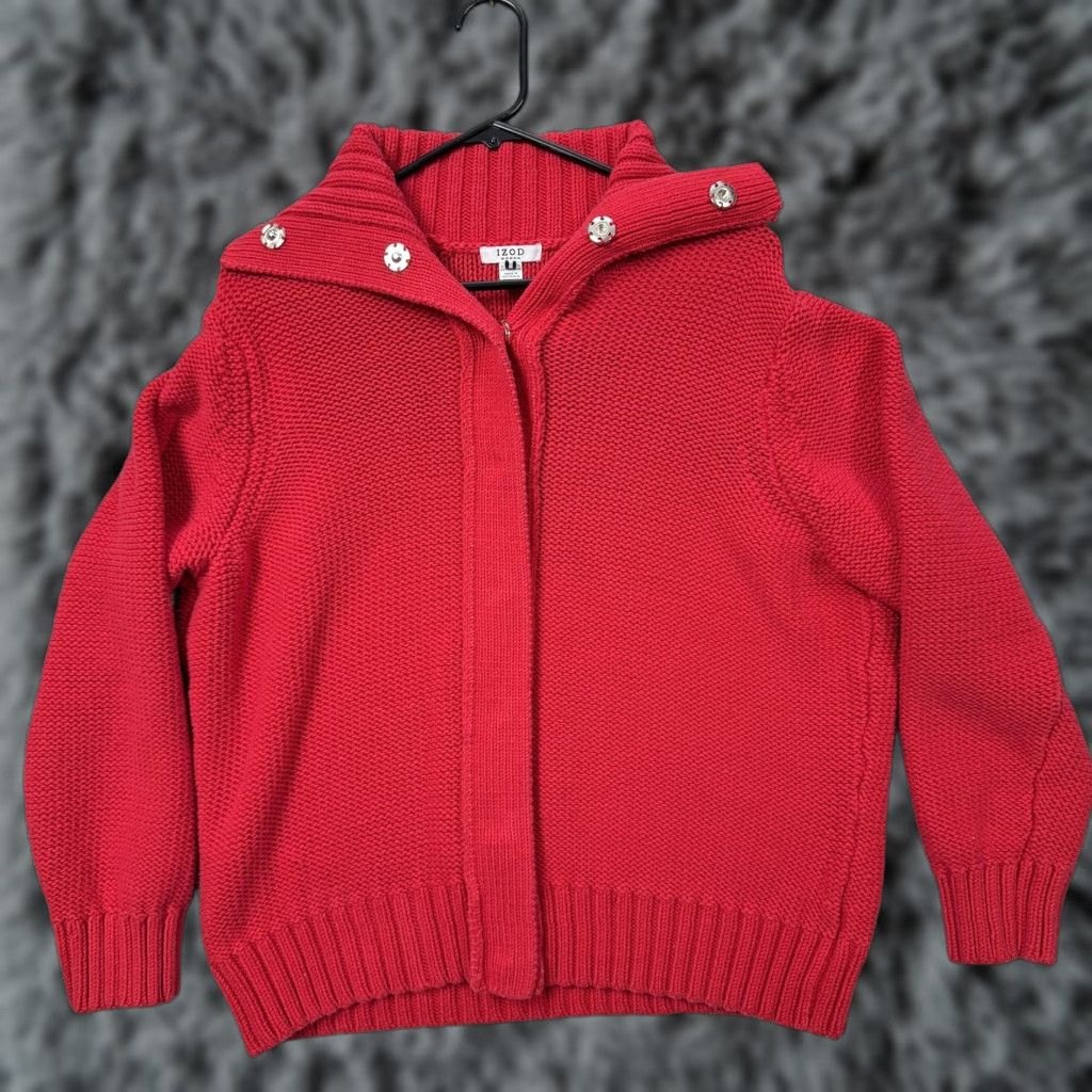 Izod VINTAGE IZOD Sweater Womens 1X Chunky Knit Snap Front Preppy Layering Grandpa Americana Size XL / US 12-14 / IT 48-50 - 1 Thumbnail