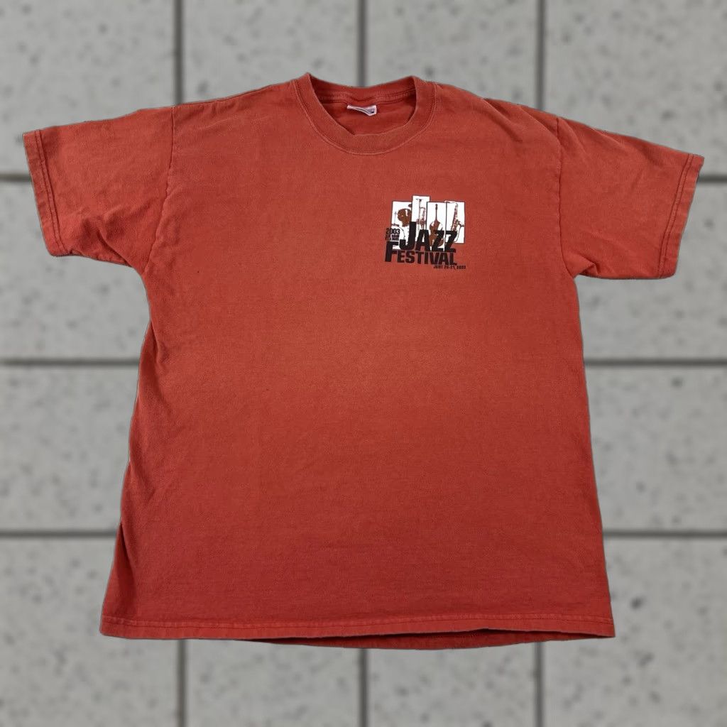 Hanes VINTAGE Hanes St Louis Jazz Festival 2003 Orange Staff T Shirt L Mens Short Sleeve Graphic Print Jazz Music St Louis 2003 Milestone Size US L / EU 52-54 / 3 - 1 Thumbnail