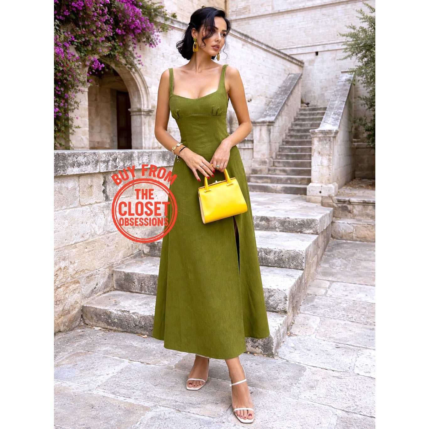 zara strappy linen blend midi dress ZARA SS24 WOMAN LINEN BLEND MIDI DRESS 3595/709 oil green NWT