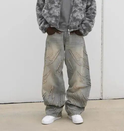 High Sport × Hypebeast × Japanese Brand Bag Raw Edge Embroidery Baggy Denim Pant Size US 31 - 1 Thumbnail