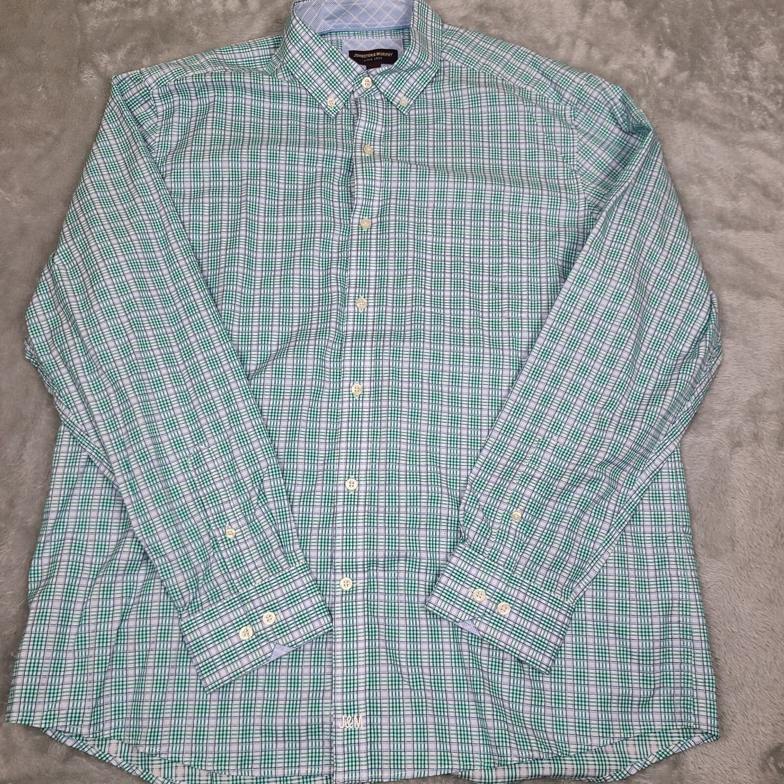 Johnston & Murphy Johnston & Murphy Shirt Blue Green Plaid Long Sleeve XL Size US XL / EU 56 / 4 - 1 Thumbnail